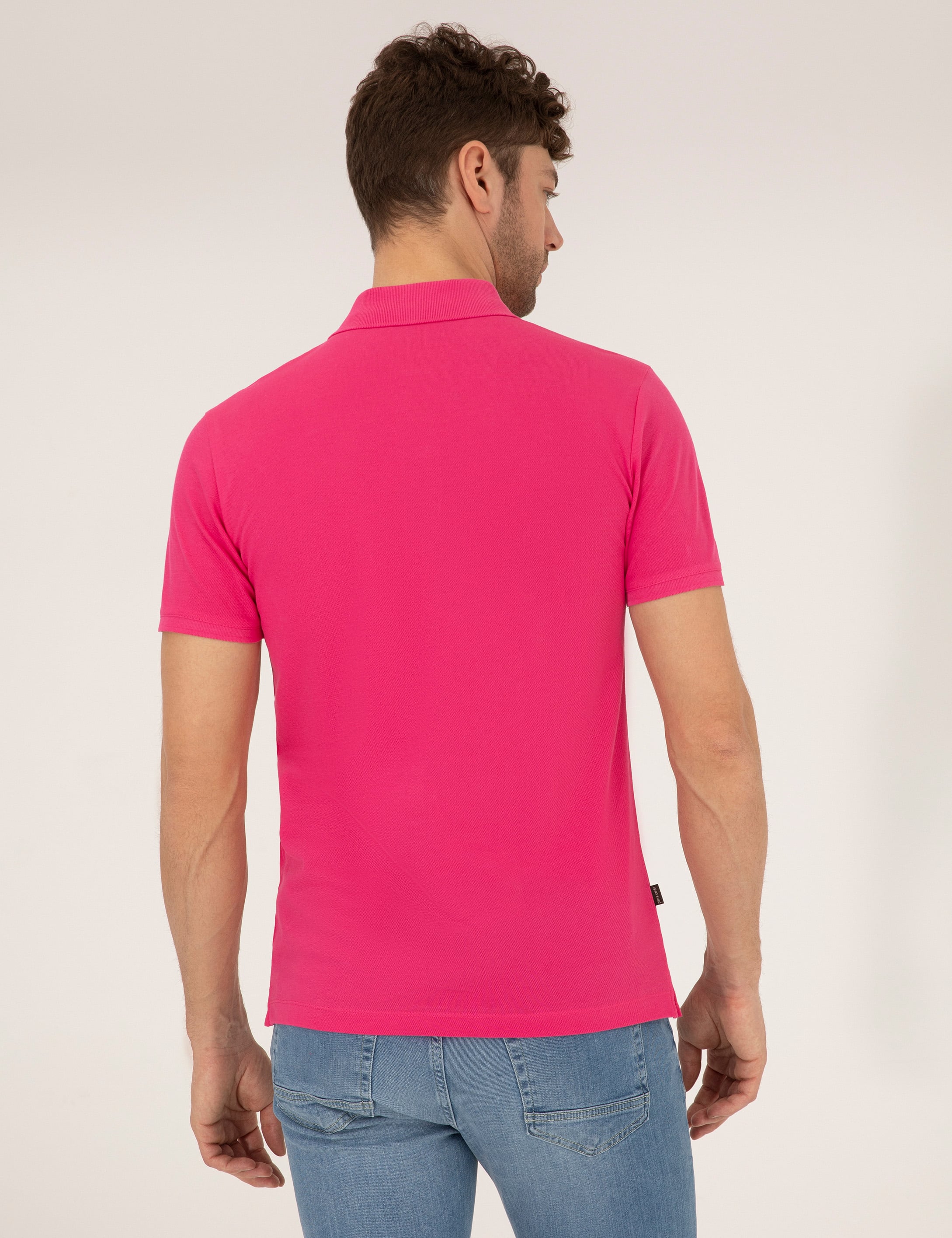 Pembe Slim Fit Polo Yaka Basic Tişört - Image 5