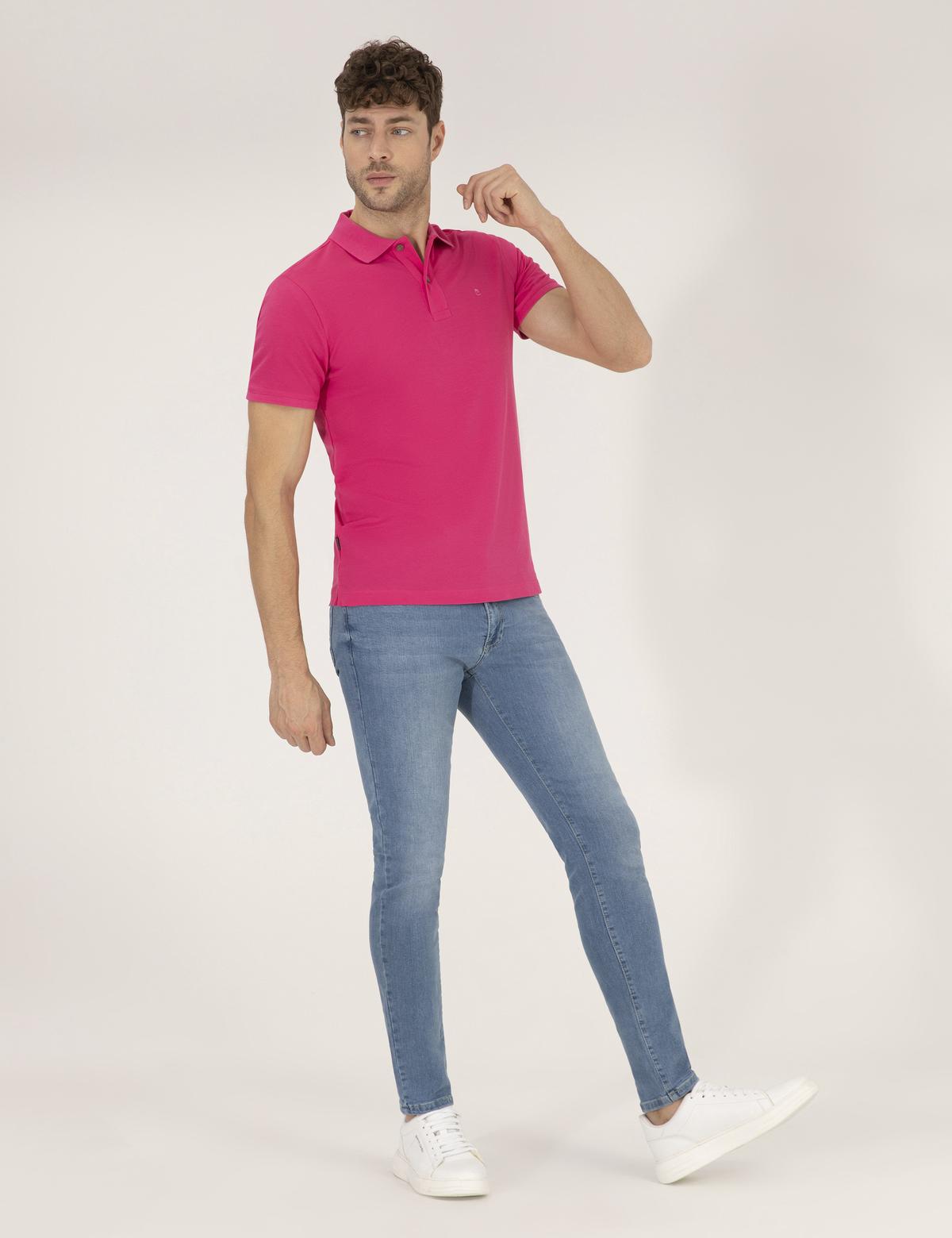 Pembe Slim Fit Polo Yaka Basic Tişört - 50262660159