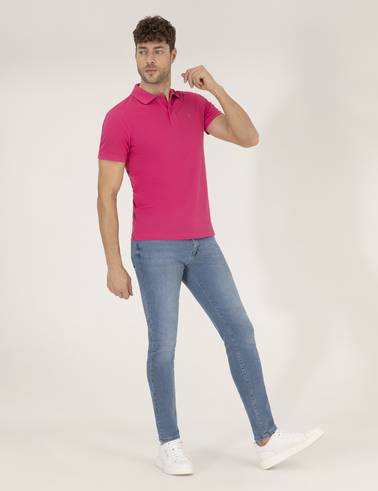 Pembe Slim Fit Polo Yaka Basic Tişört