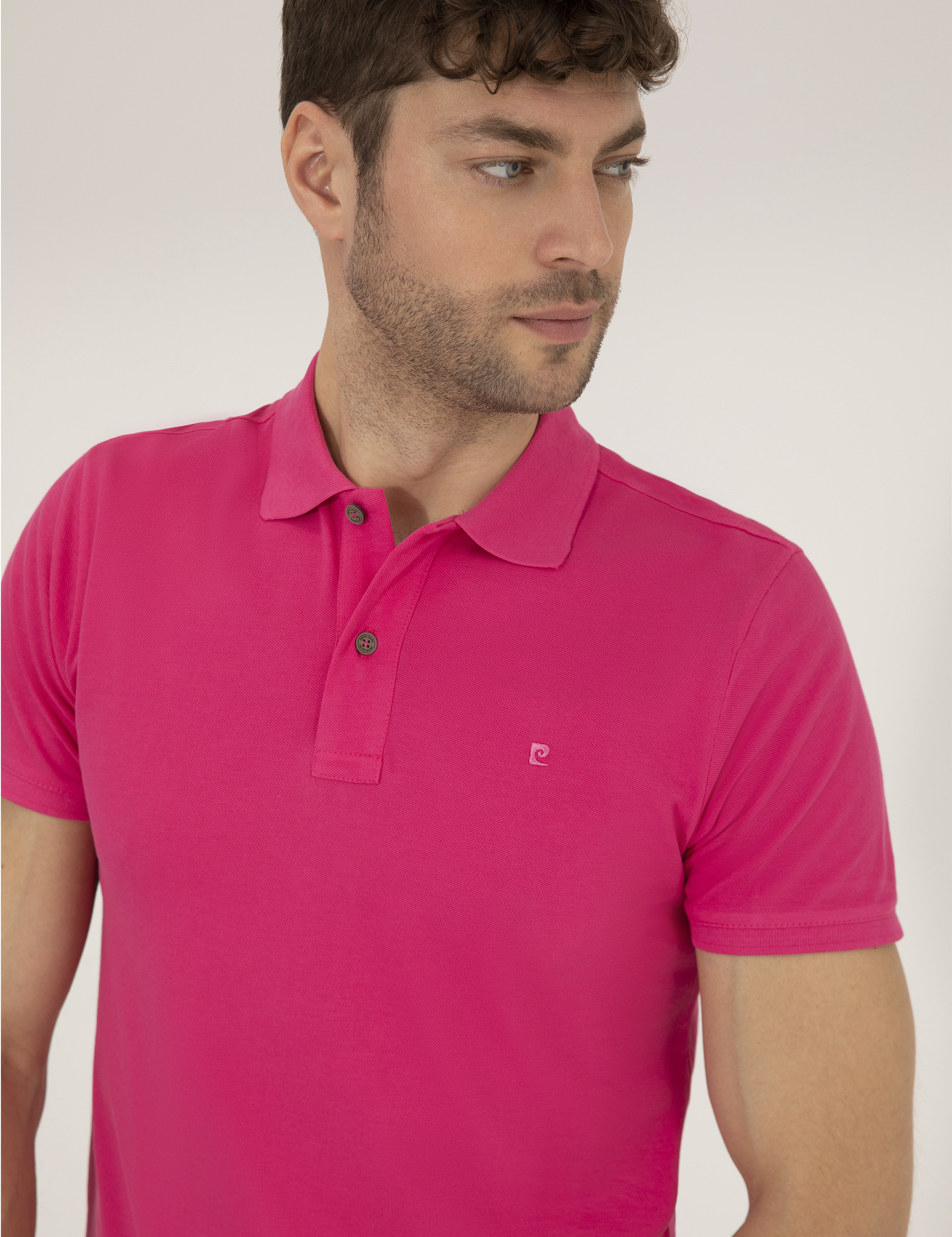 Pierre Cardin Pembe Slim Fit %100 Pamuk Düğmeli Polo Yaka Basic Tişört görsel 2