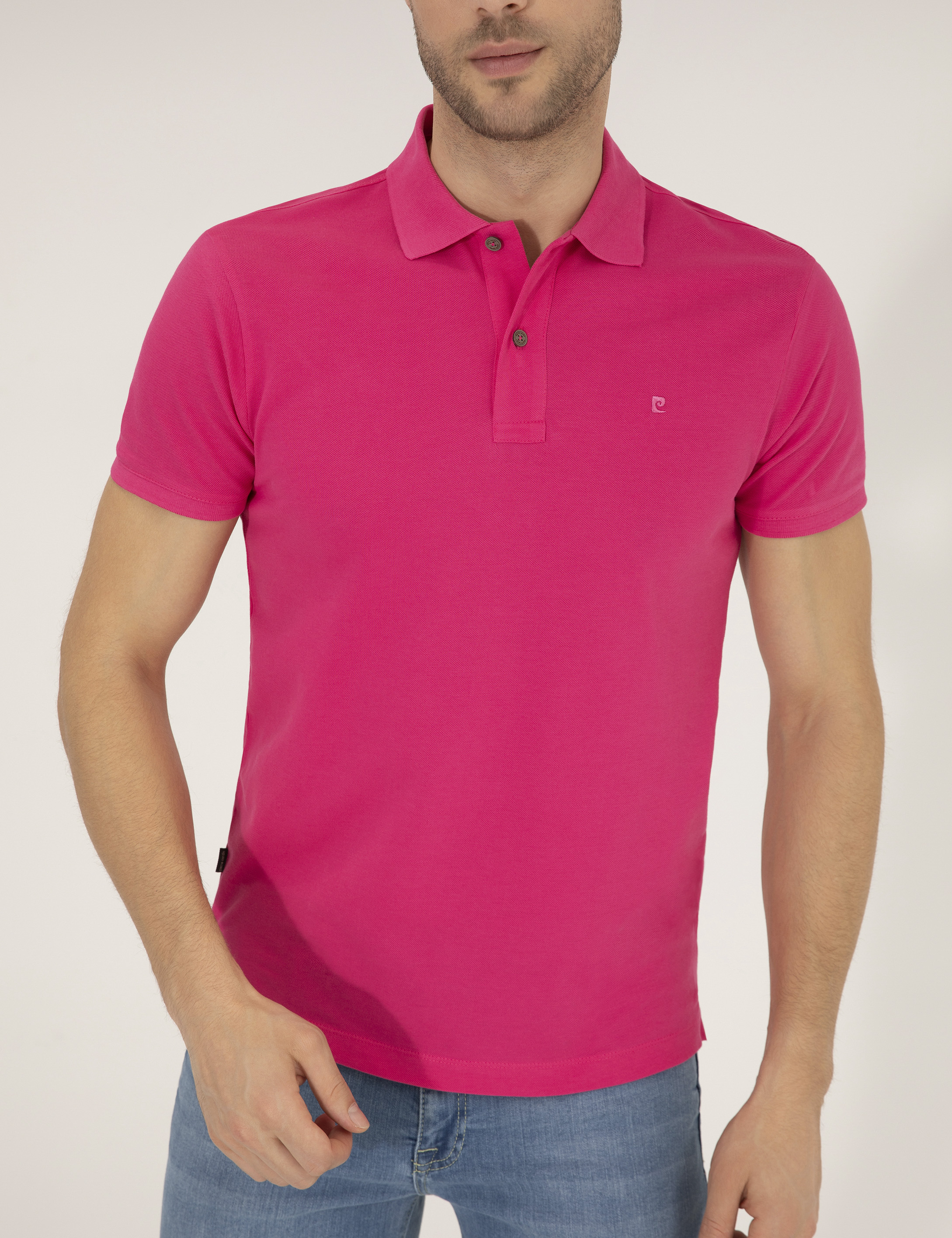 Pierre Cardin Pembe Slim Fit %100 Pamuk Düğmeli Polo Yaka Basic Tişört görsel 3