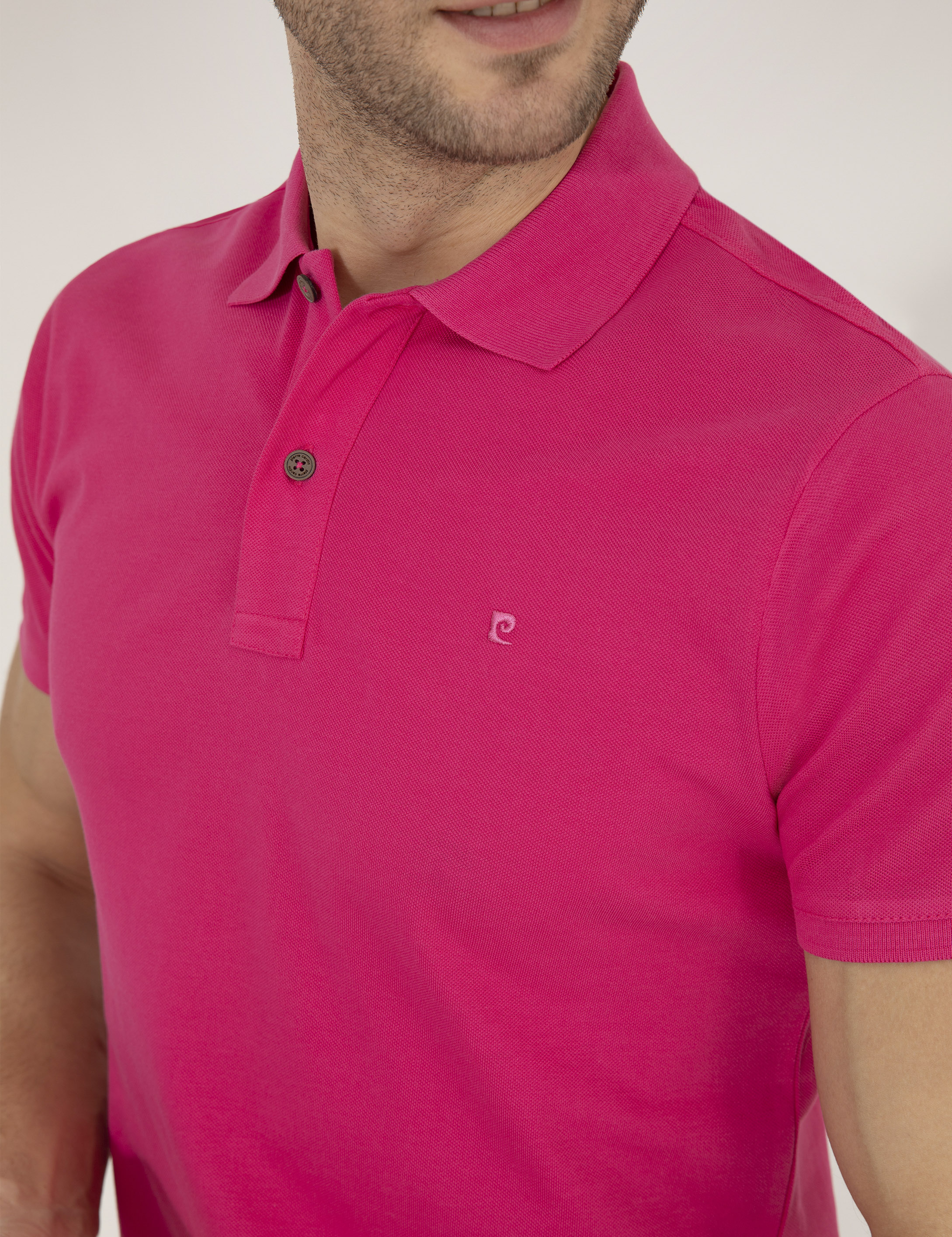Pierre Cardin Pembe Slim Fit %100 Pamuk Düğmeli Polo Yaka Basic Tişört görsel 7