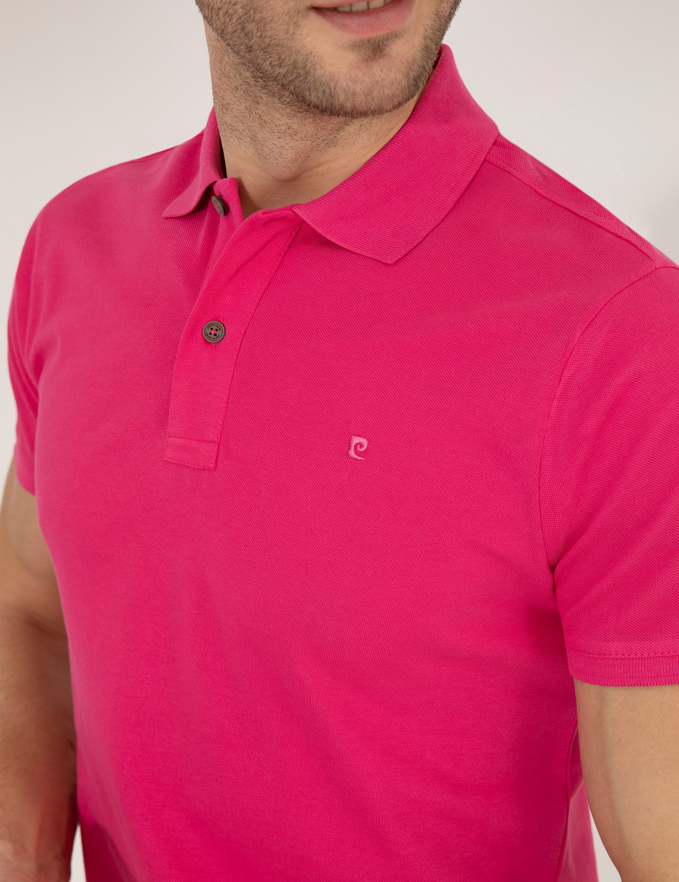 Pembe Slim Fit Polo Yaka Basic Tişört