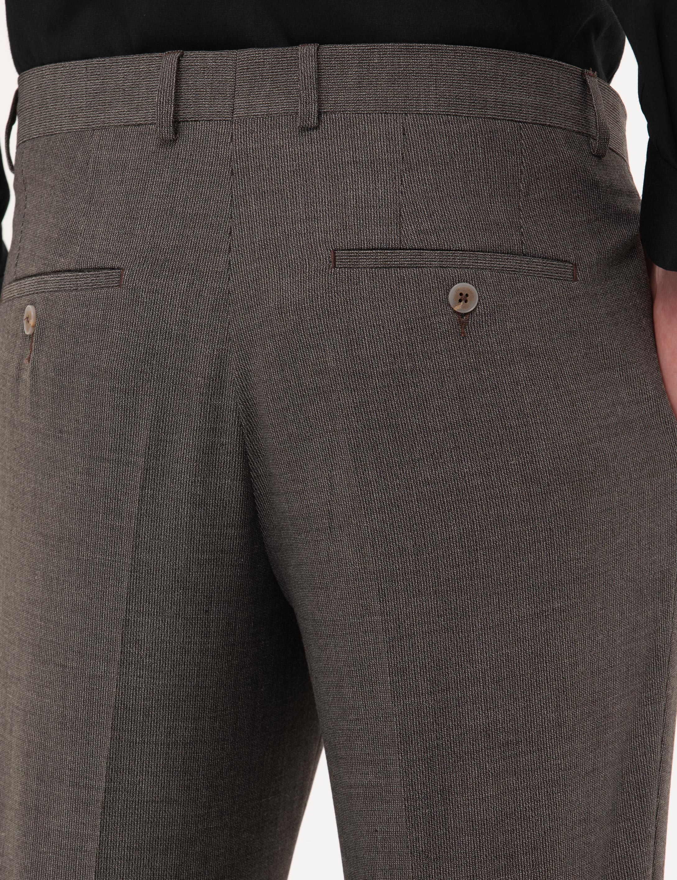Kahverengi Slim Fit Kumaş Pantolon - Image 7