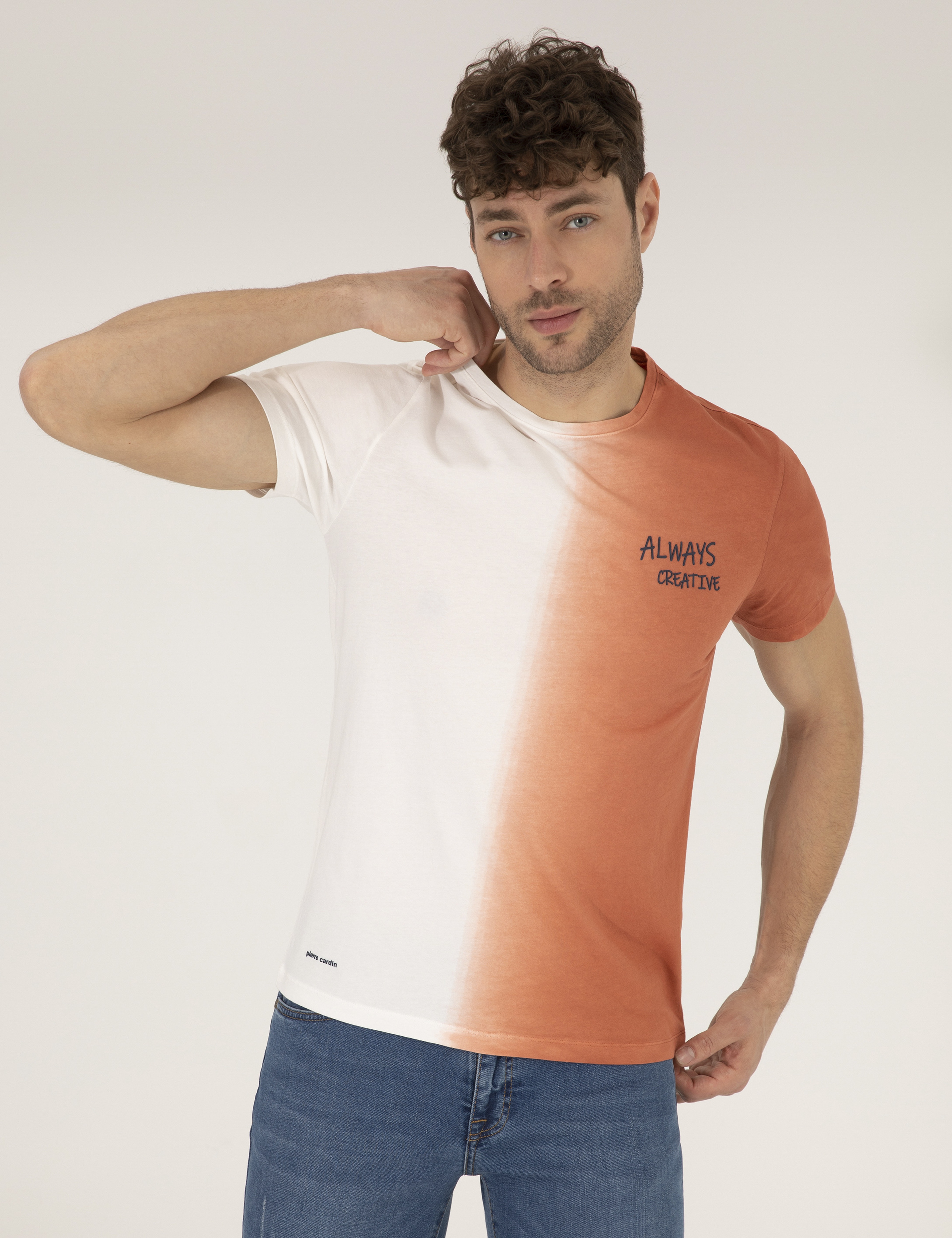 Kahverengi Slim Fit Degrade Geçişli Bisiklet Yaka Tişört
