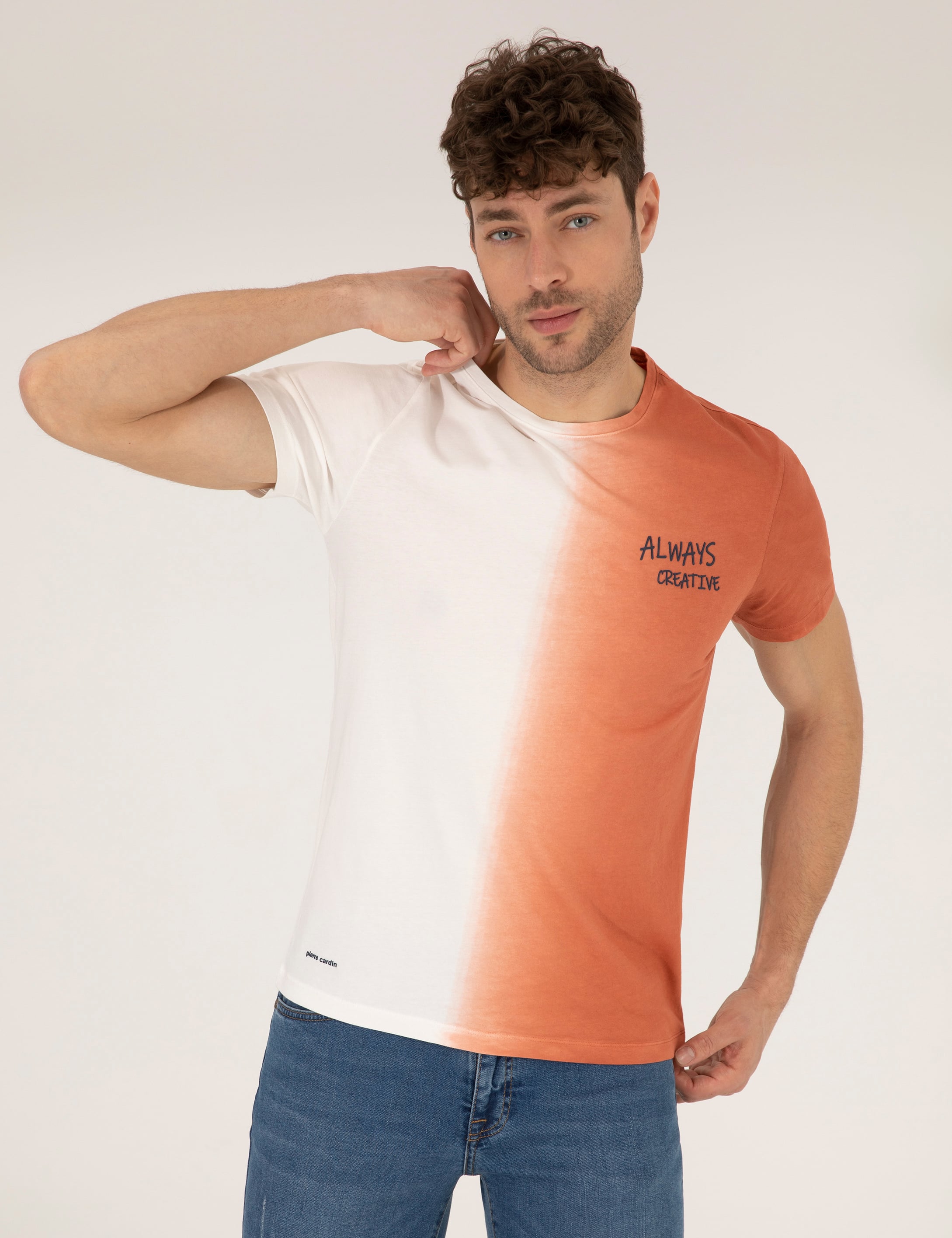 Kahverengi Slim Fit Degrade Geçişli Bisiklet Yaka Tişört