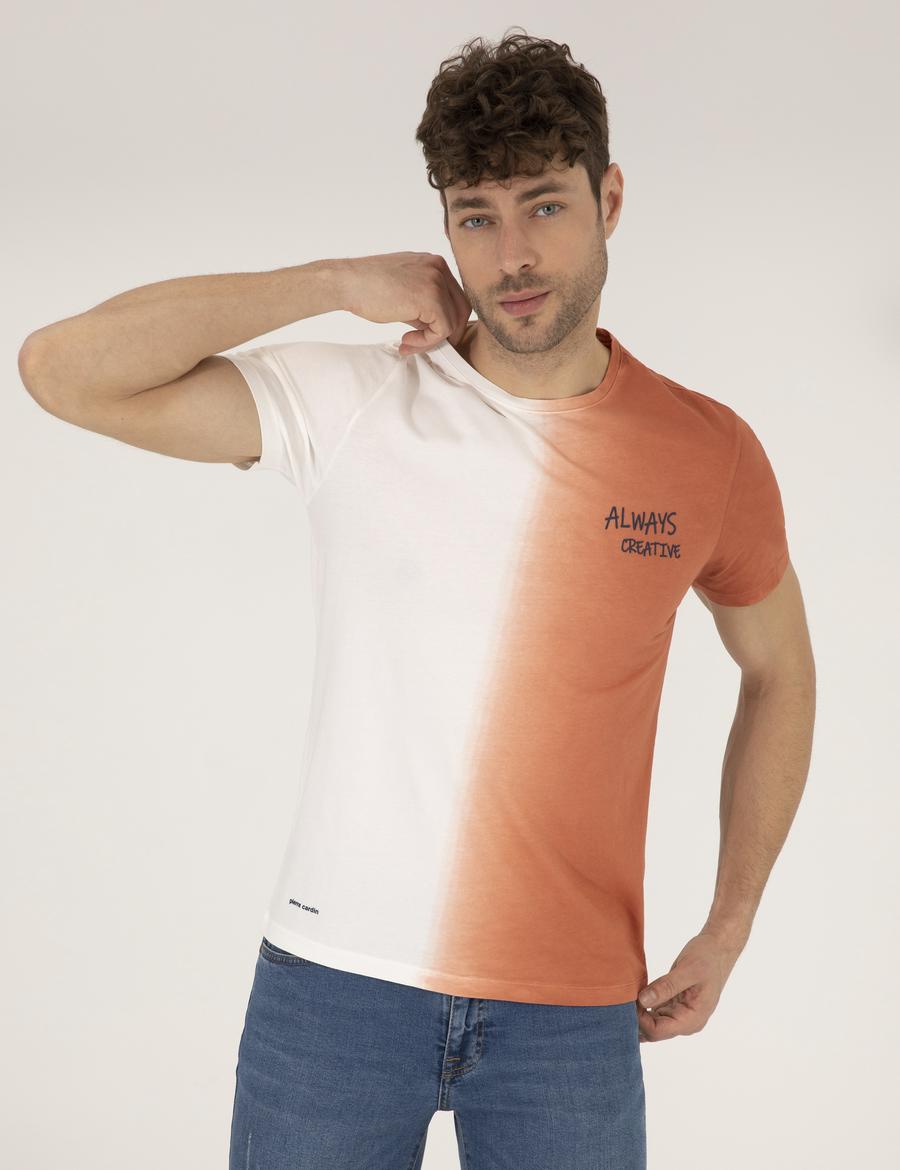 Kahverengi Slim Fit Degrade Geçişli Bisiklet Yaka Tişört