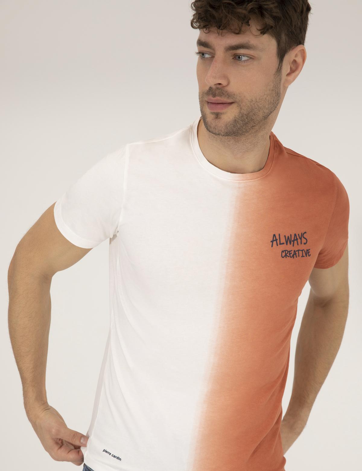 Kahverengi Slim Fit Degrade Geçişli Bisiklet Yaka Tişört - 50262634053