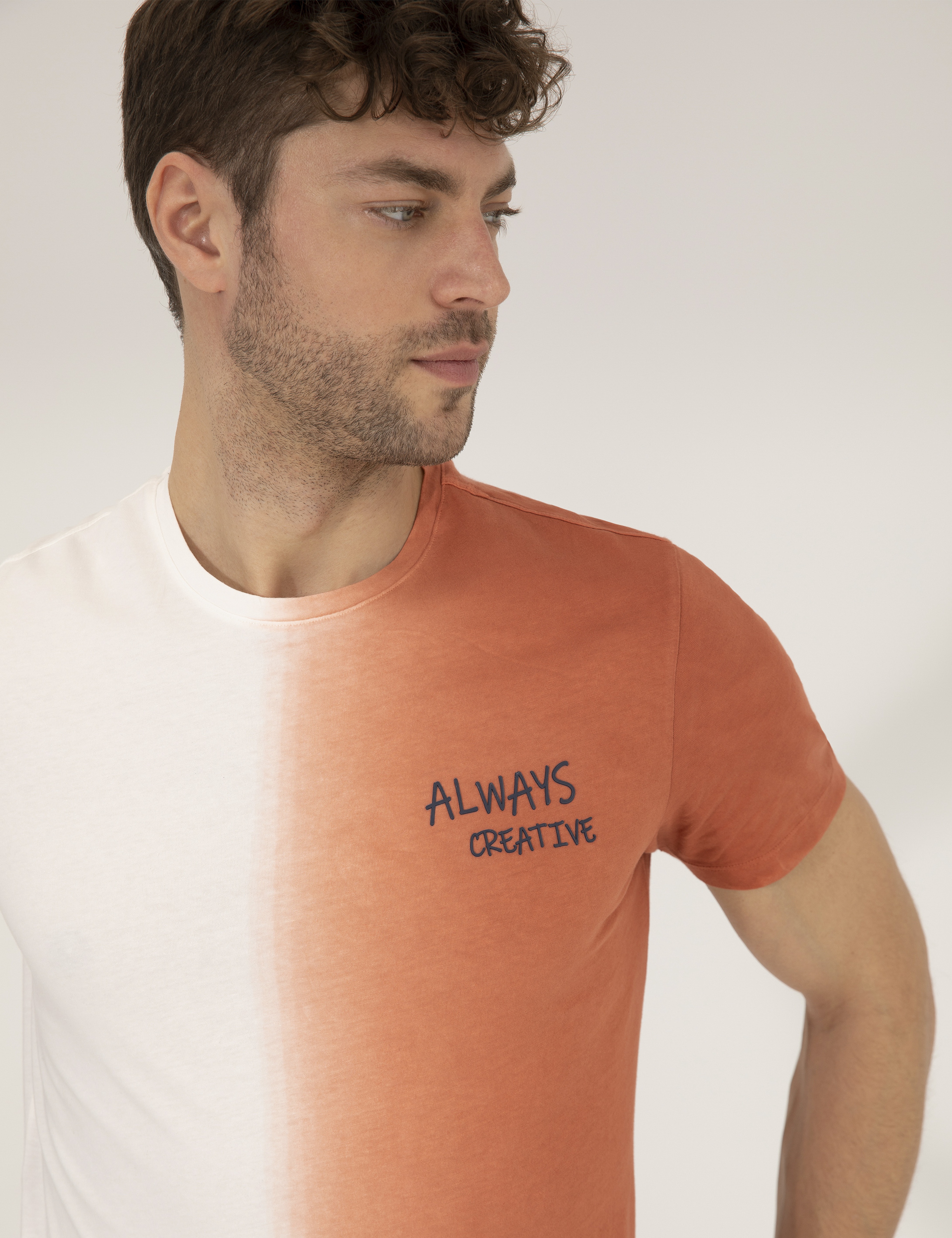 Kahverengi Slim Fit Degrade Geçişli Bisiklet Yaka Tişört - Image 3