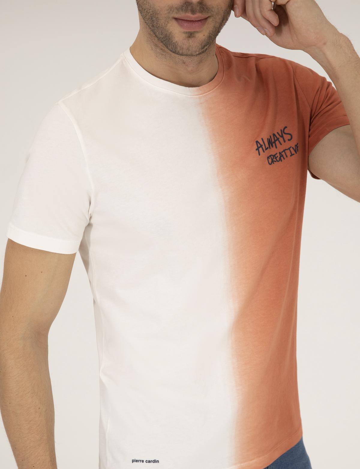 Kahverengi Slim Fit Degrade Geçişli Bisiklet Yaka Tişört - 50262634053