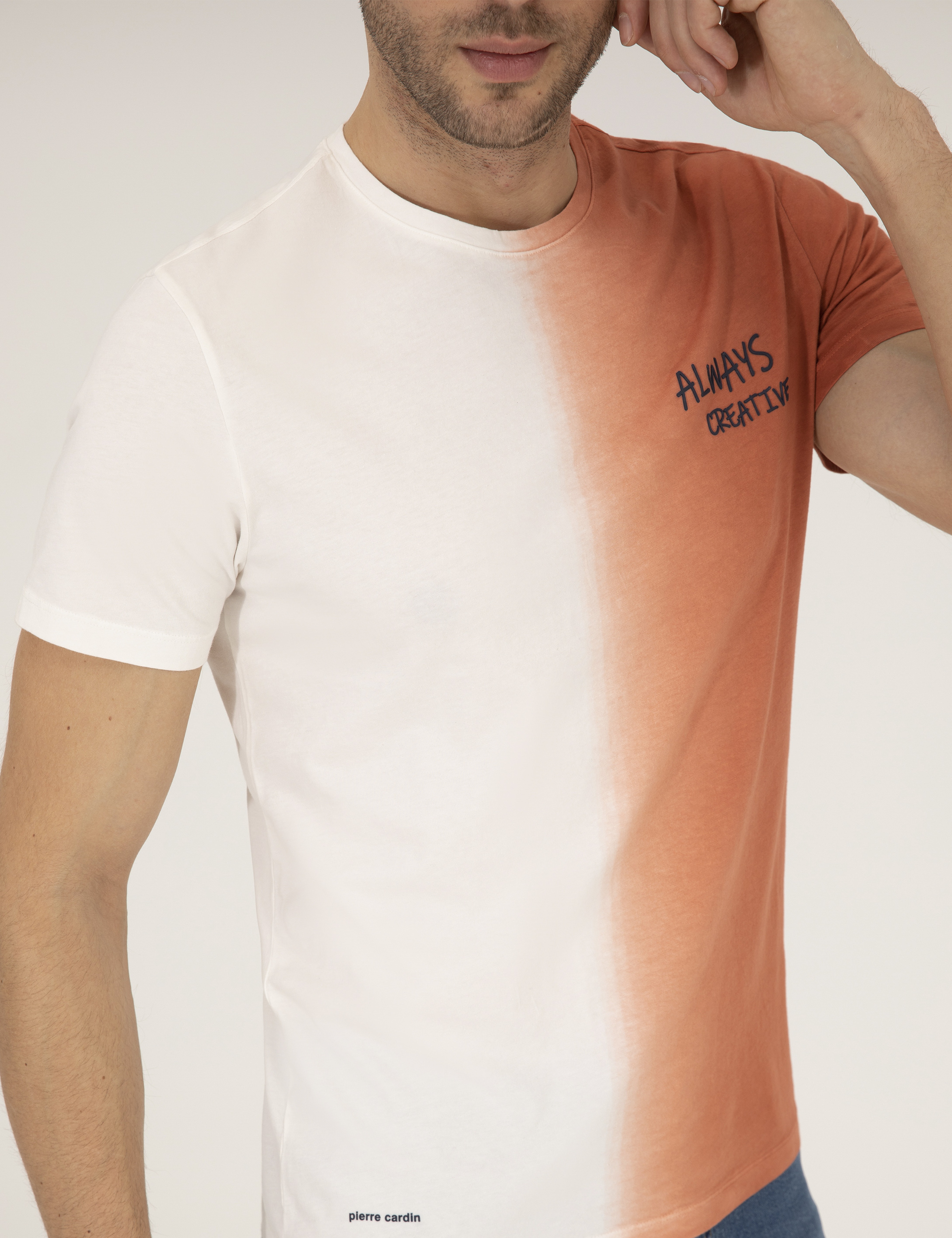 Kahverengi Slim Fit Degrade Geçişli Bisiklet Yaka Tişört - Image 6