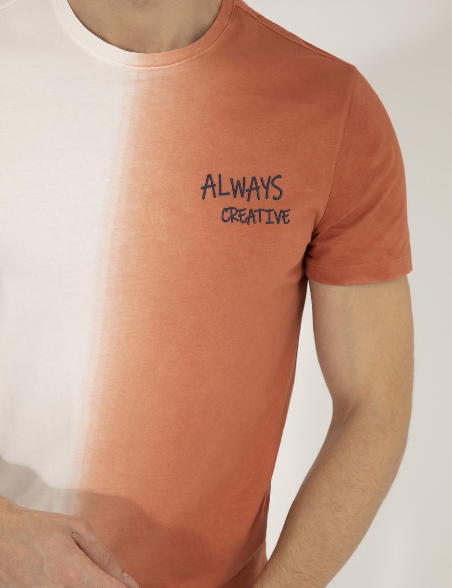 Kahverengi Slim Fit Degrade Geçişli Bisiklet Yaka Tişört