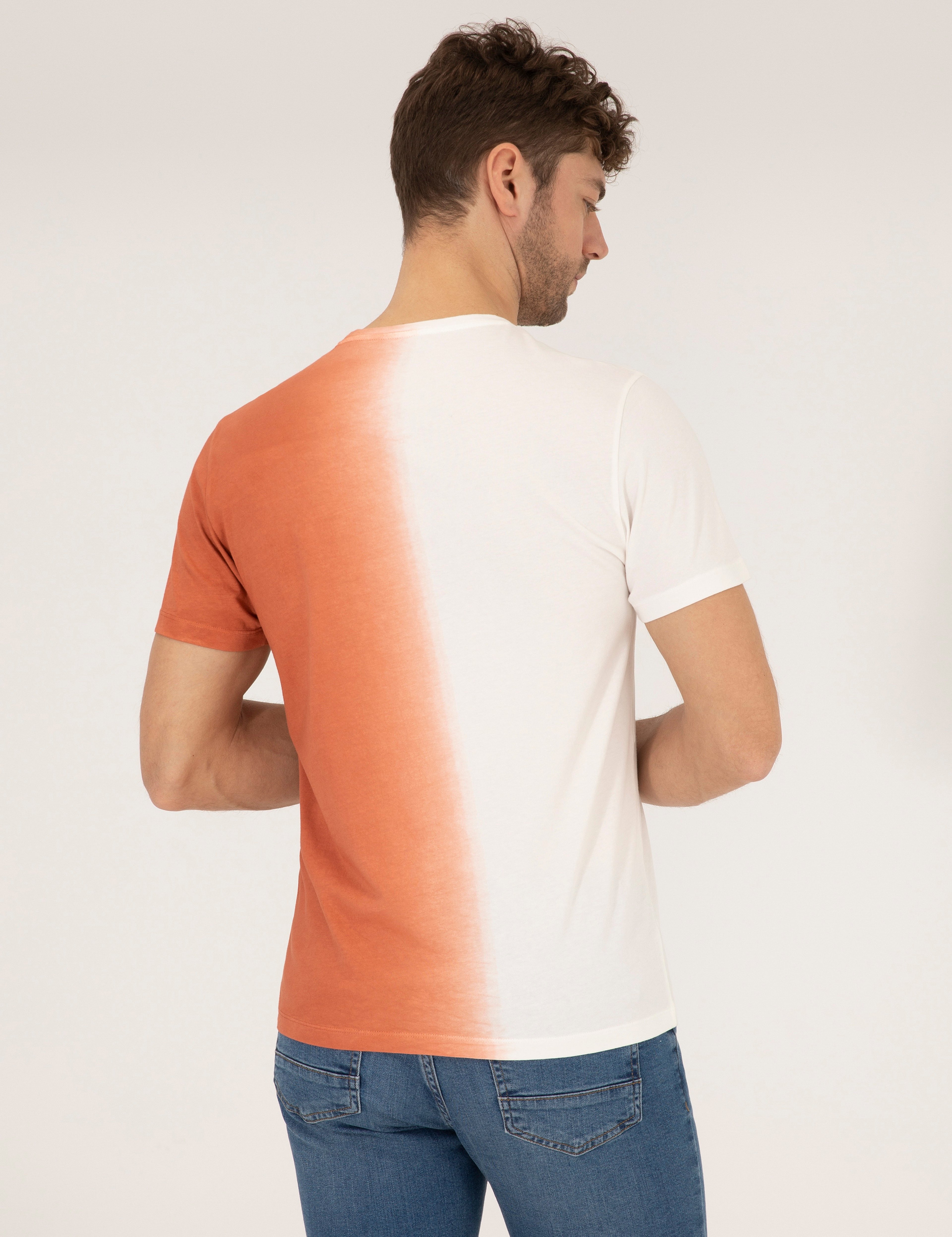 Kahverengi Slim Fit Degrade Geçişli Bisiklet Yaka Tişört - Image 5