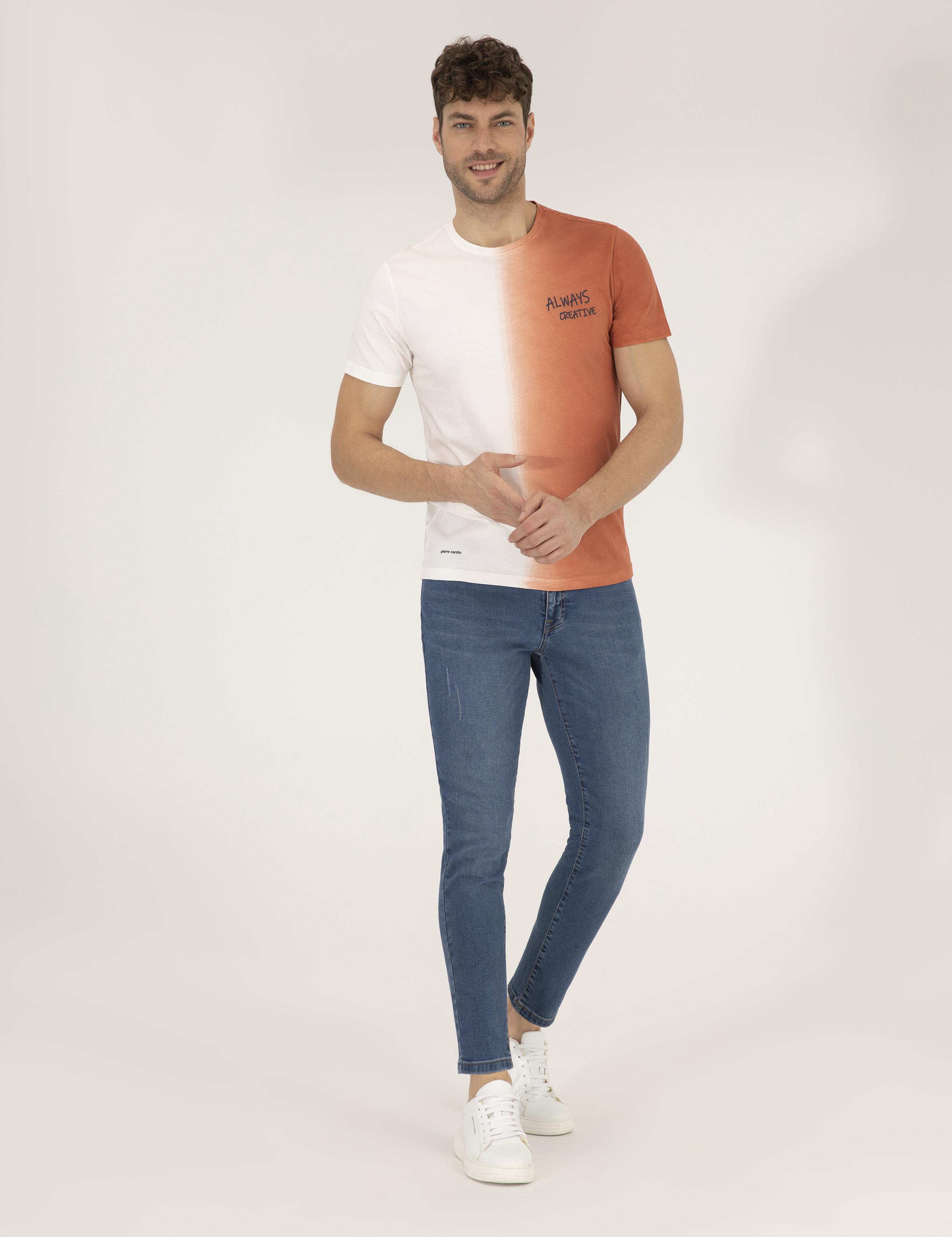 Kahverengi Slim Fit Degrade Geçişli Bisiklet Yaka Tişört