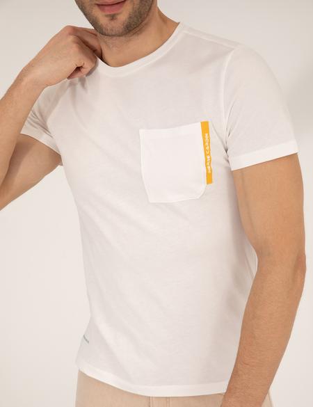 Ekru Slim Fit Cepli Bisiklet Yaka Tişört - 50262646055