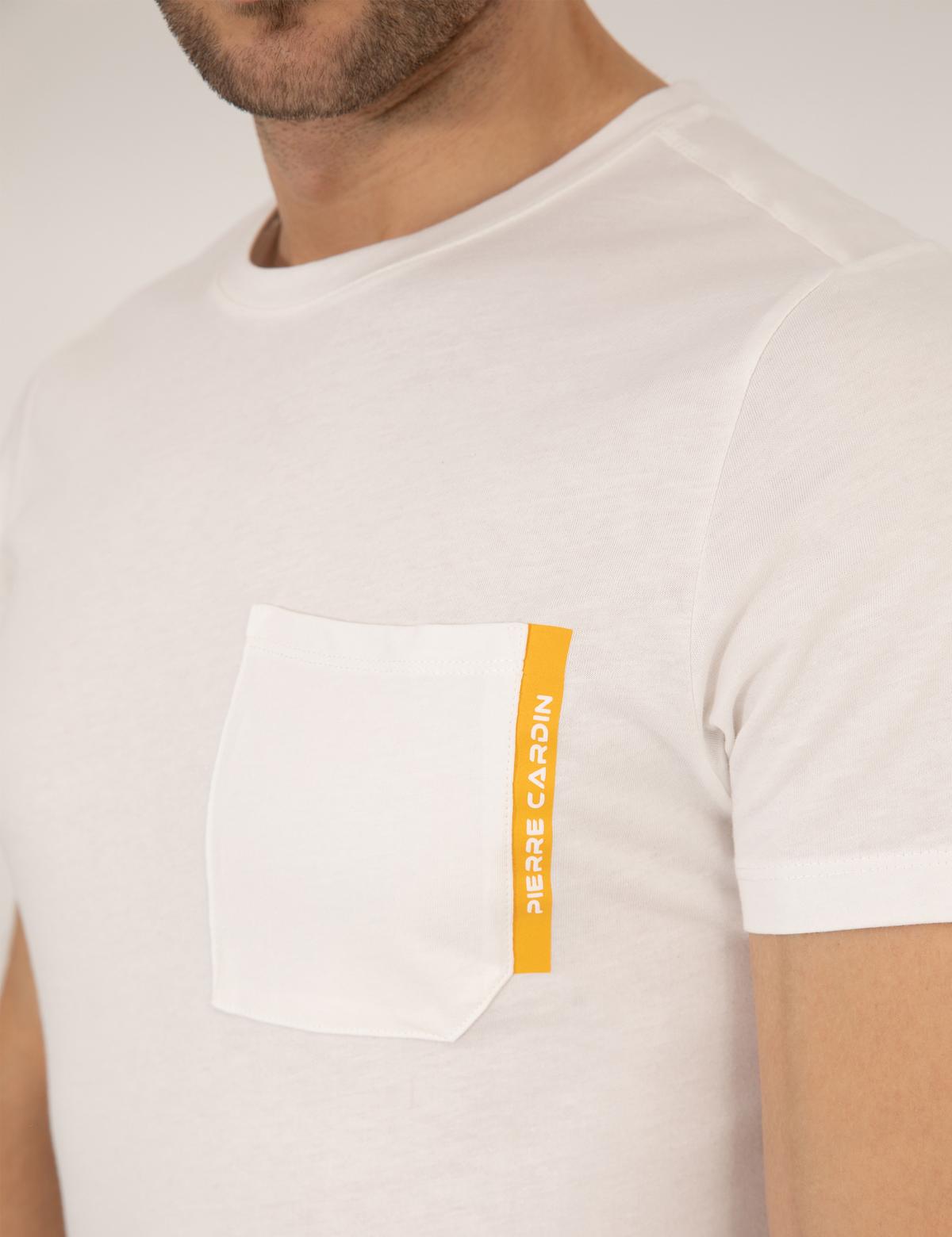 Ekru Slim Fit Cepli Bisiklet Yaka Tişört - 50262646055