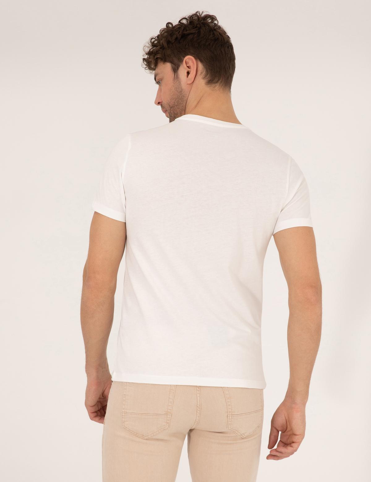 Ekru Slim Fit Cepli Bisiklet Yaka Tişört - 50262646055