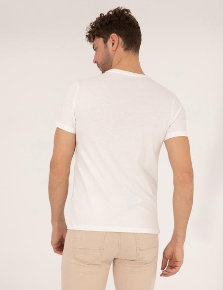 Ekru Slim Fit Cepli Bisiklet Yaka Tişört - 50262646055