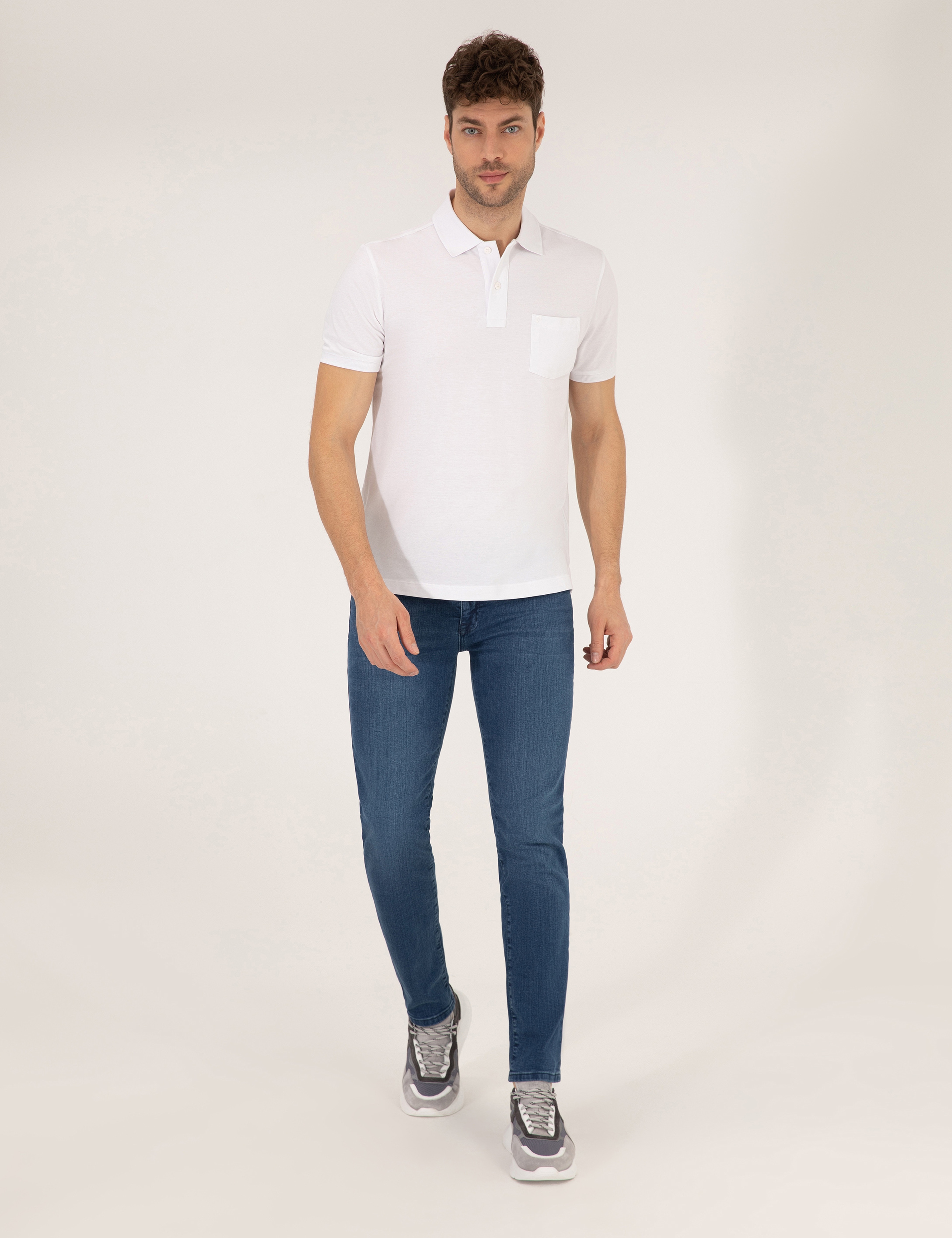Beyaz Regular Fit %100 Pamuk Düğmeli Polo Yaka Basic Tişört - Image 4