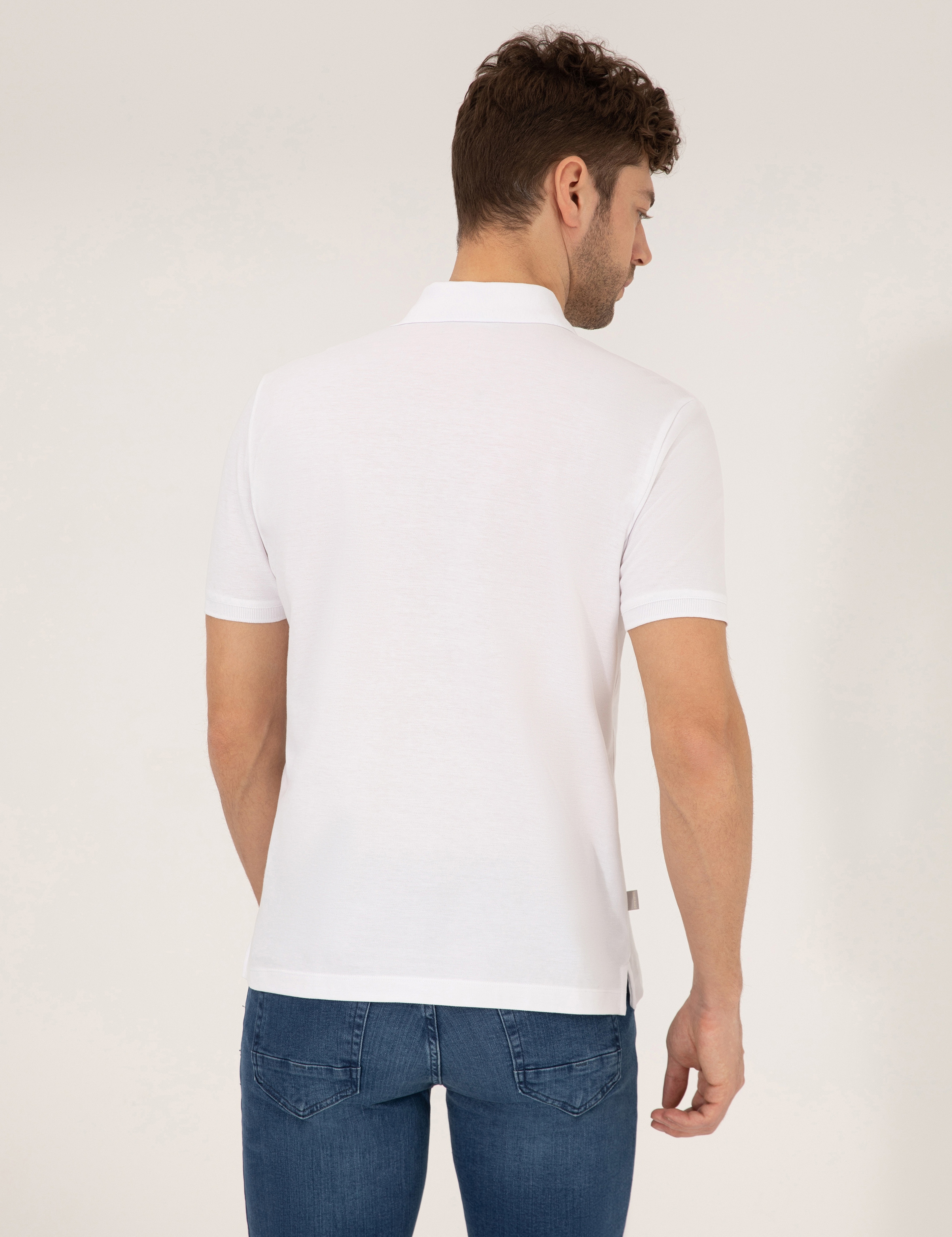 Beyaz Regular Fit %100 Pamuk Düğmeli Polo Yaka Basic Tişört - Image 5