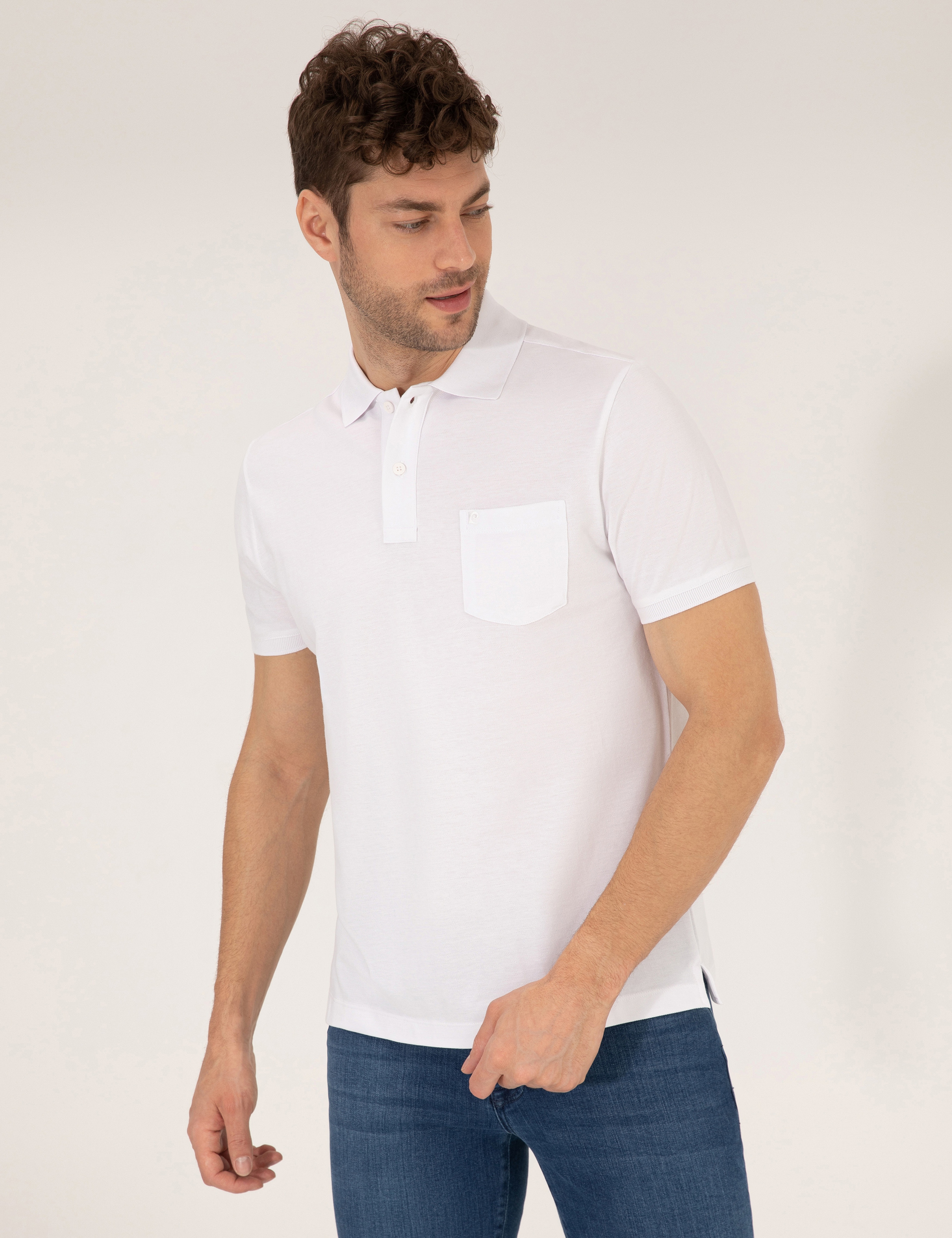 Beyaz Regular Fit %100 Pamuk Düğmeli Polo Yaka Basic Tişört