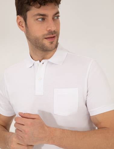 Beyaz Regular Fit Polo Yaka Basic Tişört