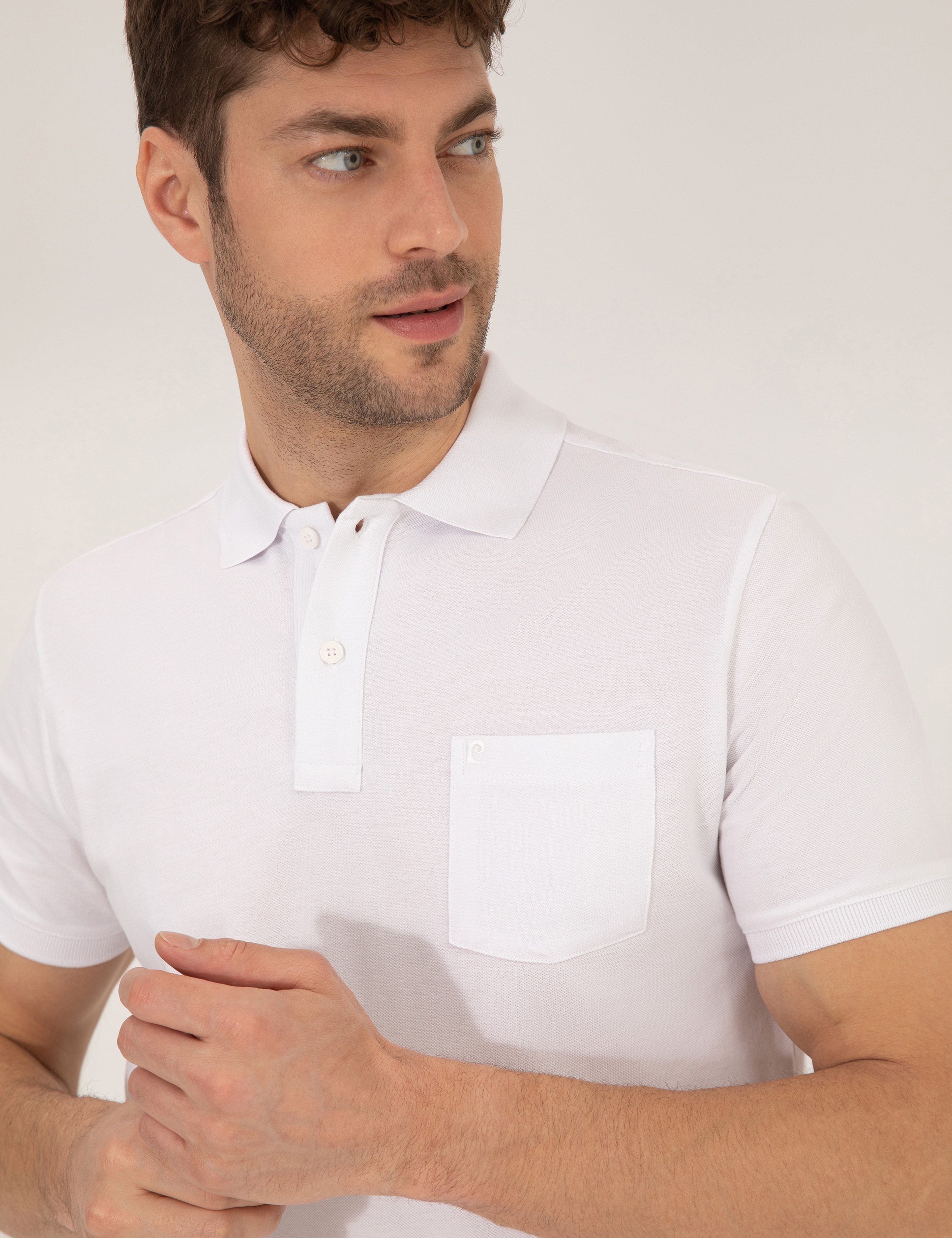Beyaz Regular Fit %100 Pamuk Düğmeli Polo Yaka Basic Tişört - Image 2