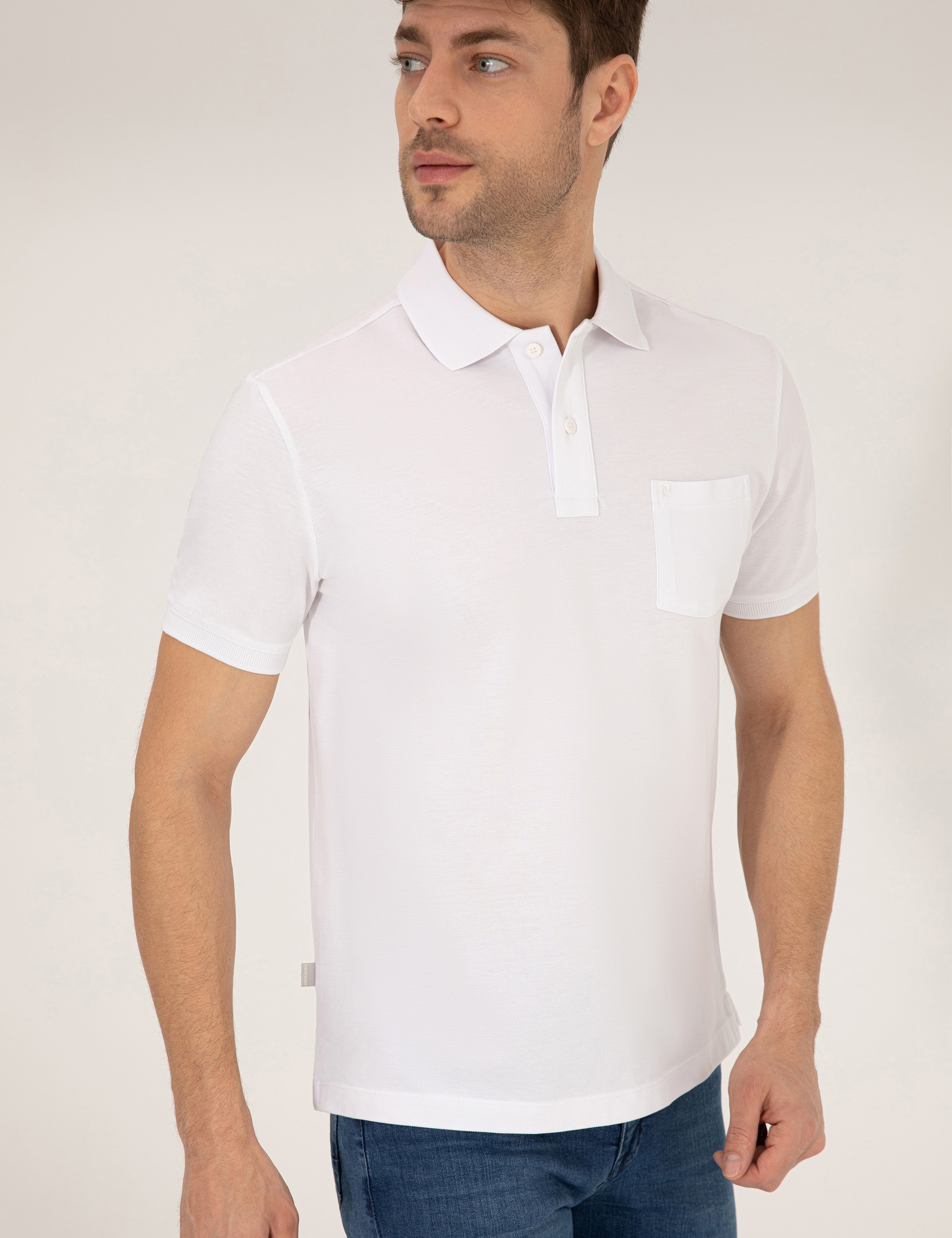 Beyaz Regular Fit %100 Pamuk Düğmeli Polo Yaka Basic Tişört - Image 3