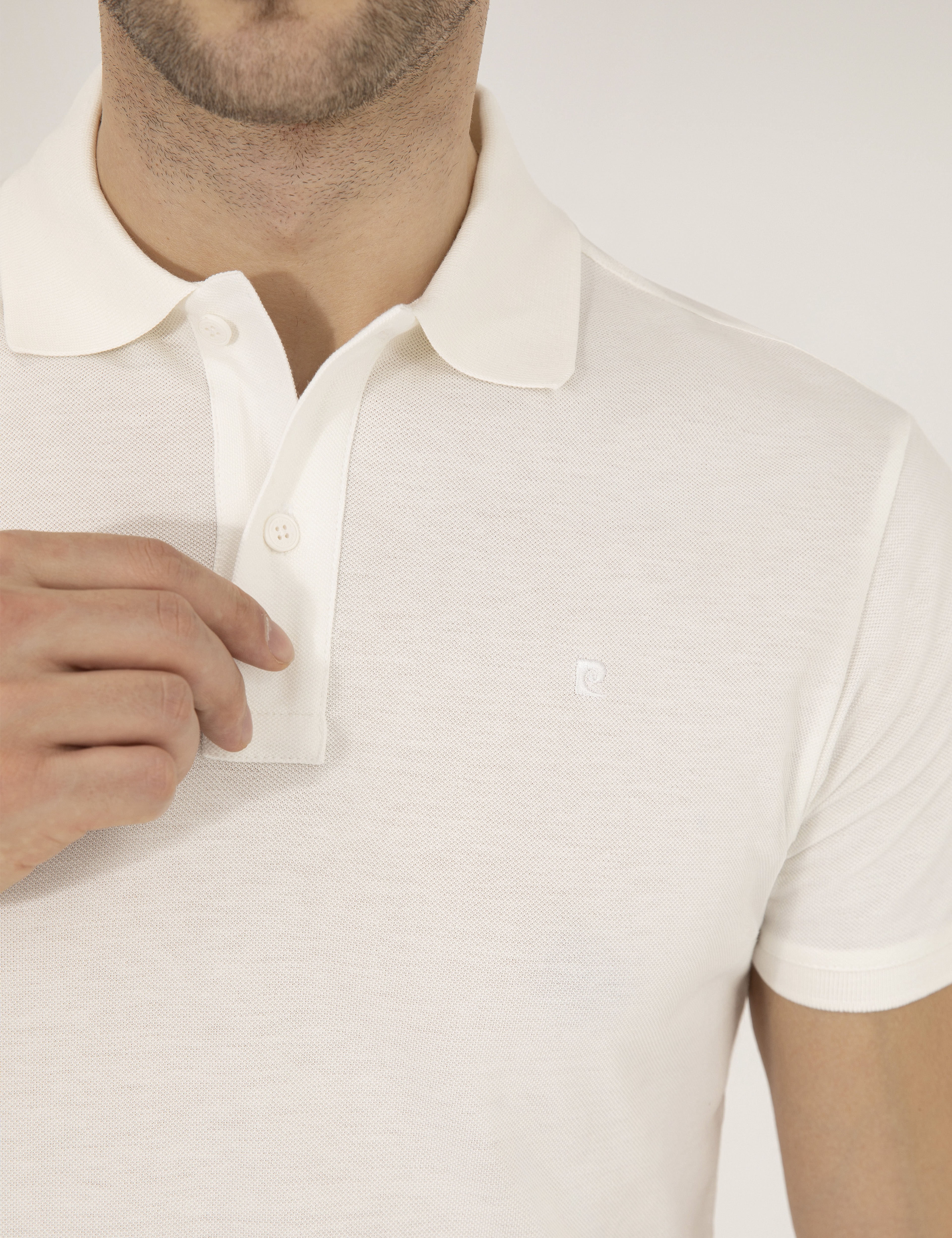 Beyaz Slim Fit %100 Pamuk Düğmeli Polo Yaka Basic Tişört
