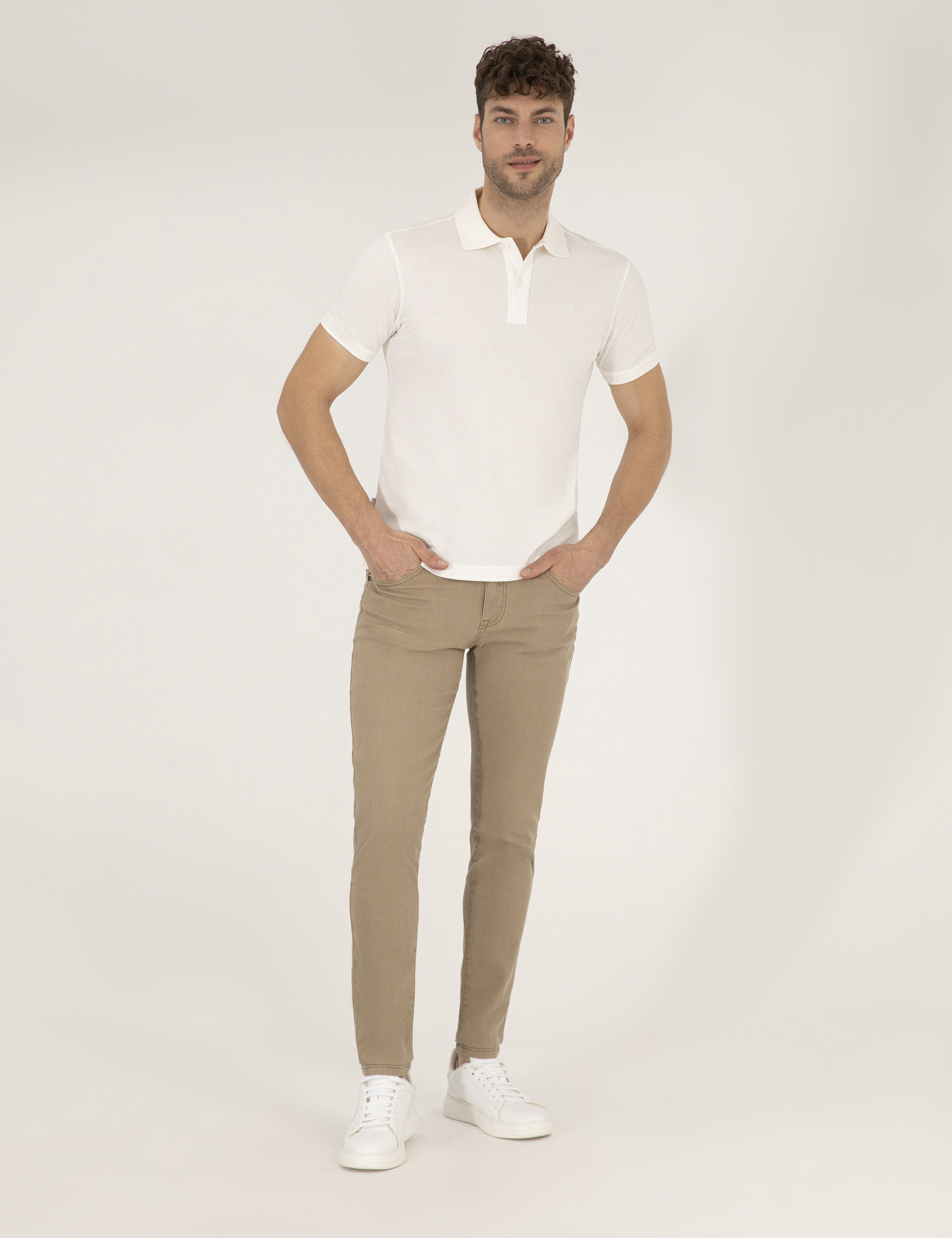 Beyaz Slim Fit %100 Pamuk Düğmeli Polo Yaka Basic Tişört - Image 4