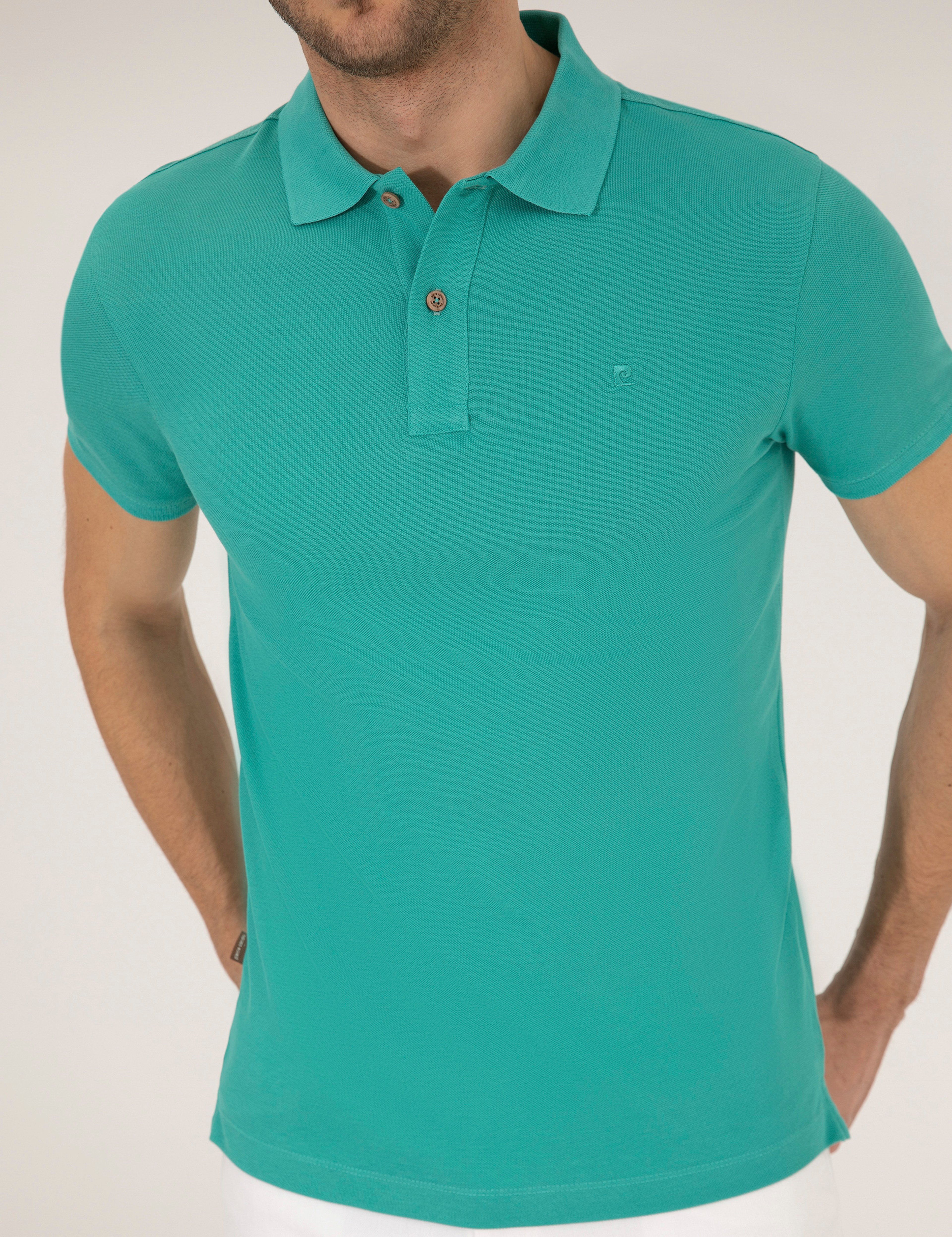 Yeşil Slim Fit Polo Yaka Basic Tişört - Image 6