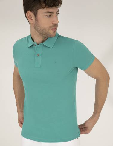 Yeşil Slim Fit Polo Yaka Basic Tişört