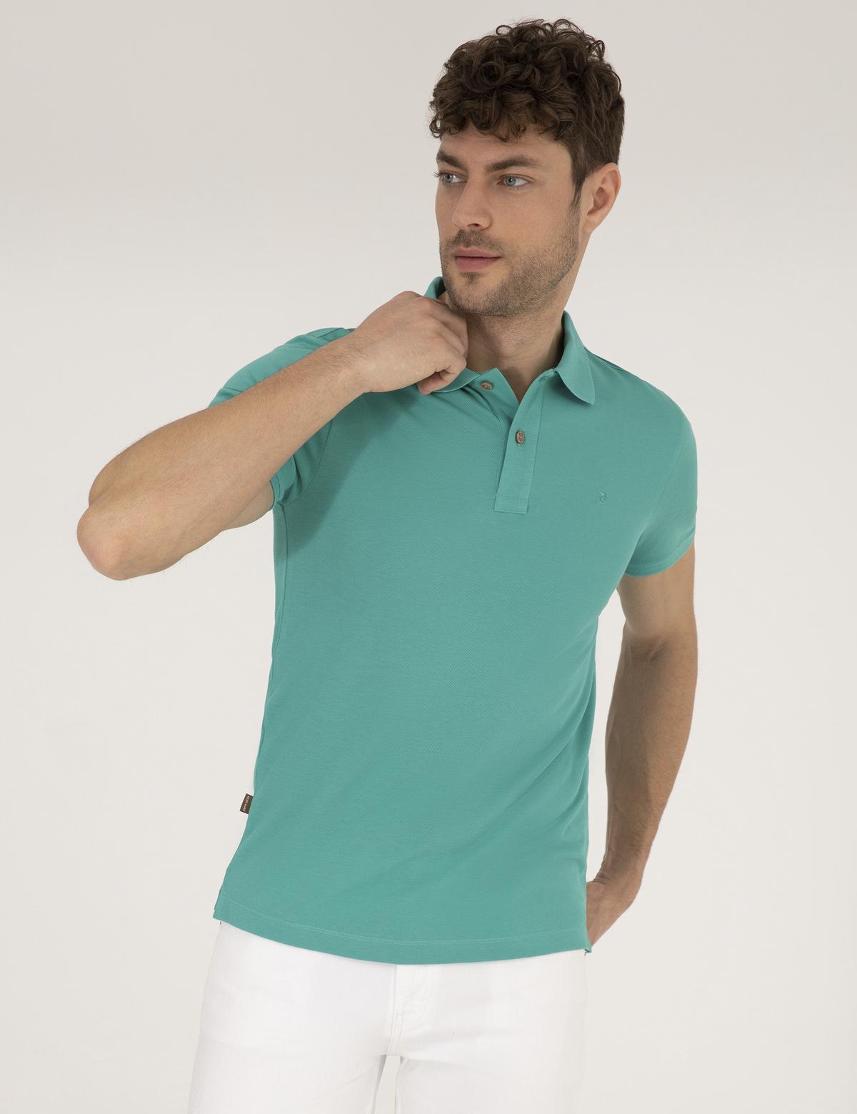 Yeşil Slim Fit Polo Yaka Basic Tişört