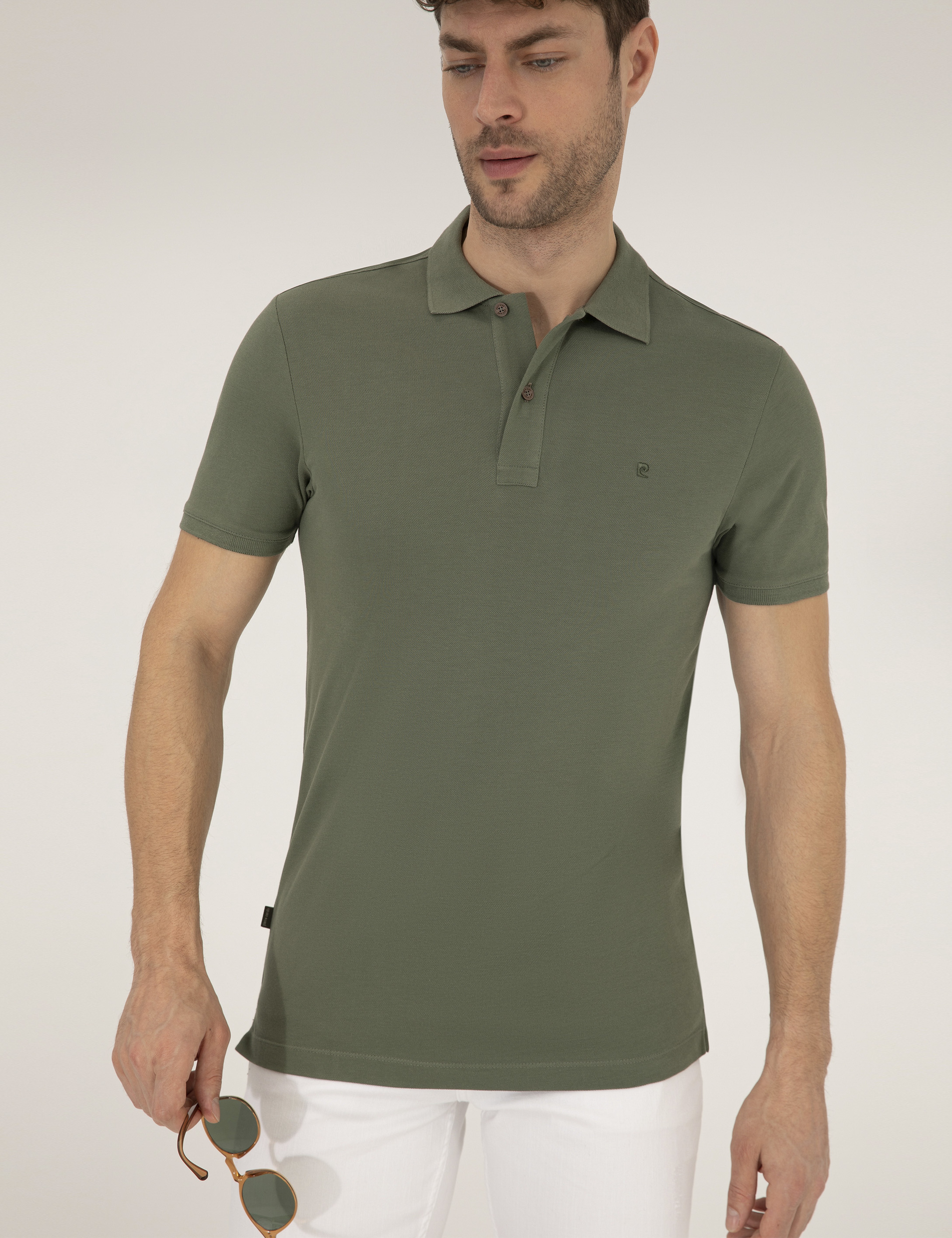 Haki Slim Fit  Polo Yaka Basic Tişört
