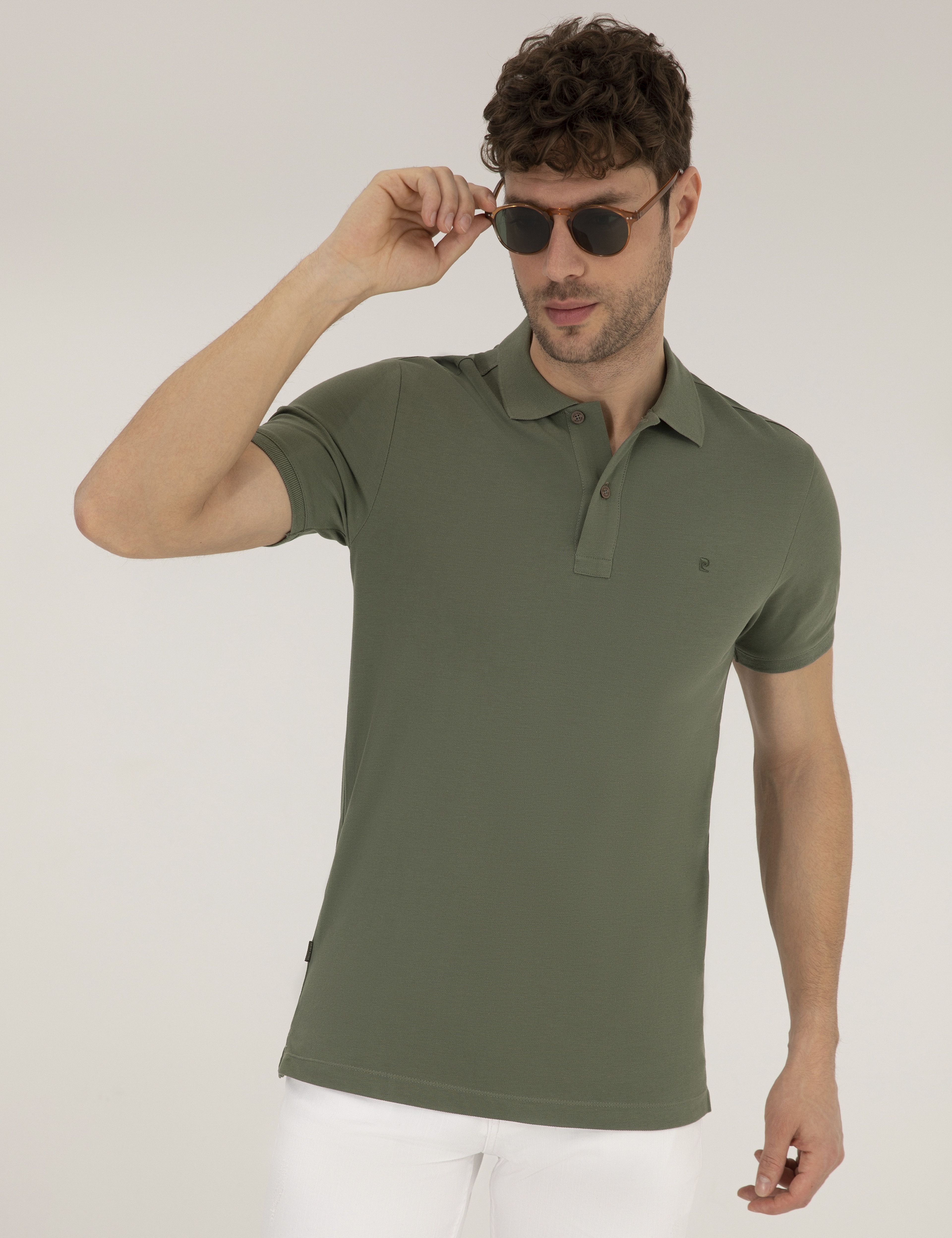 Haki Slim Fit Polo Yaka Basic Tişört - Image 1