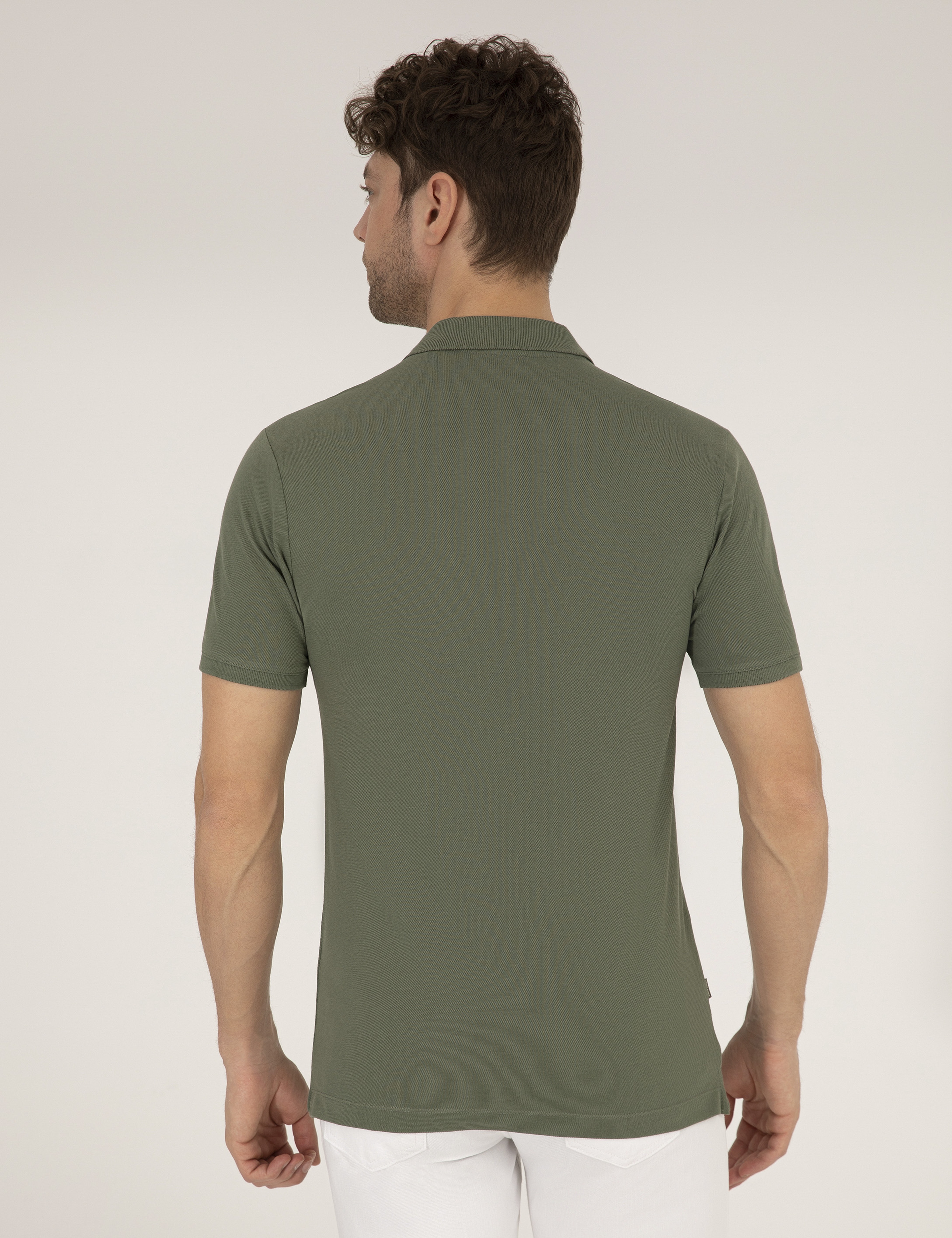 Haki Slim Fit  Polo Yaka Basic Tişört