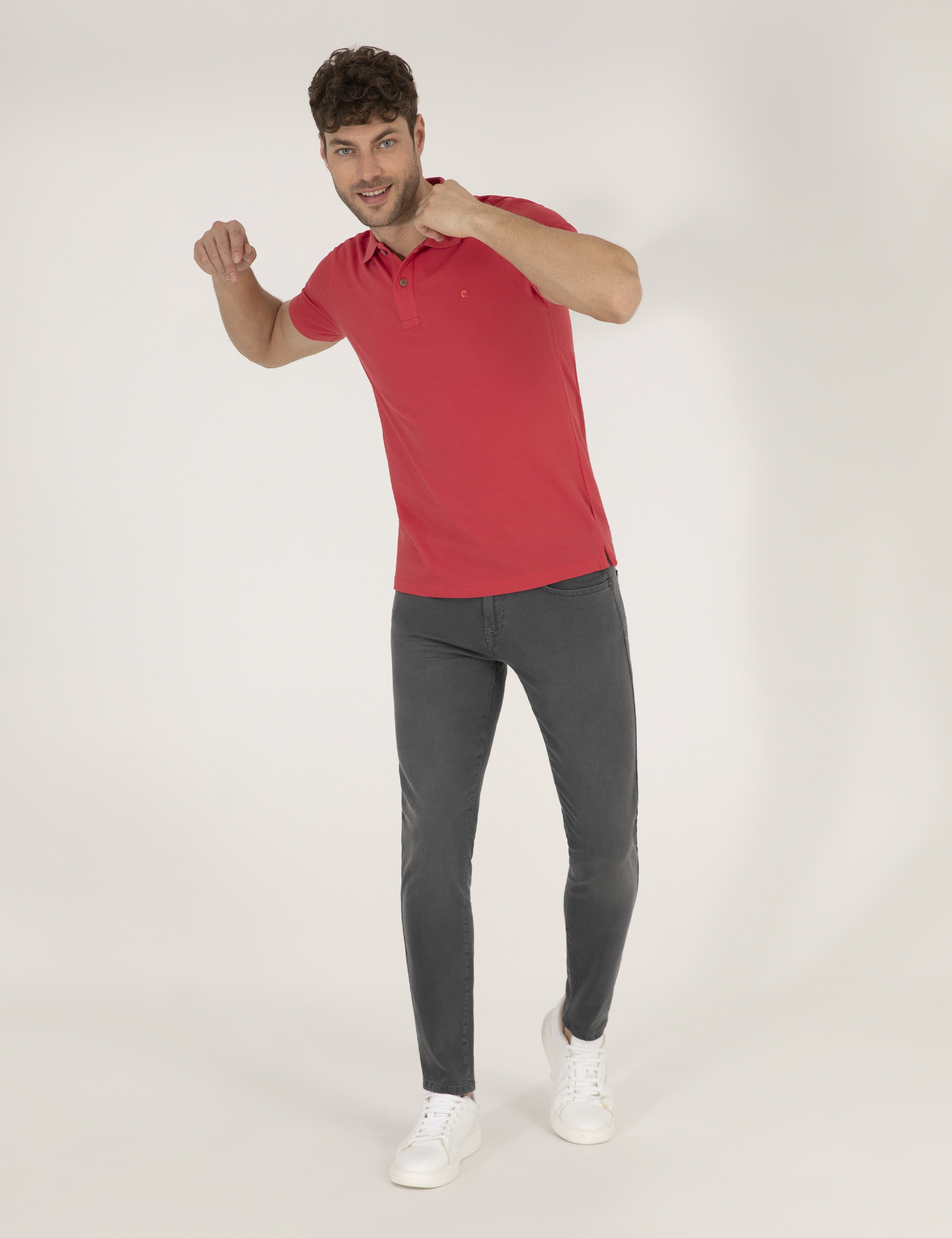 Kırmızı Slim Fit Polo Yaka Basic Tişört - Image 4