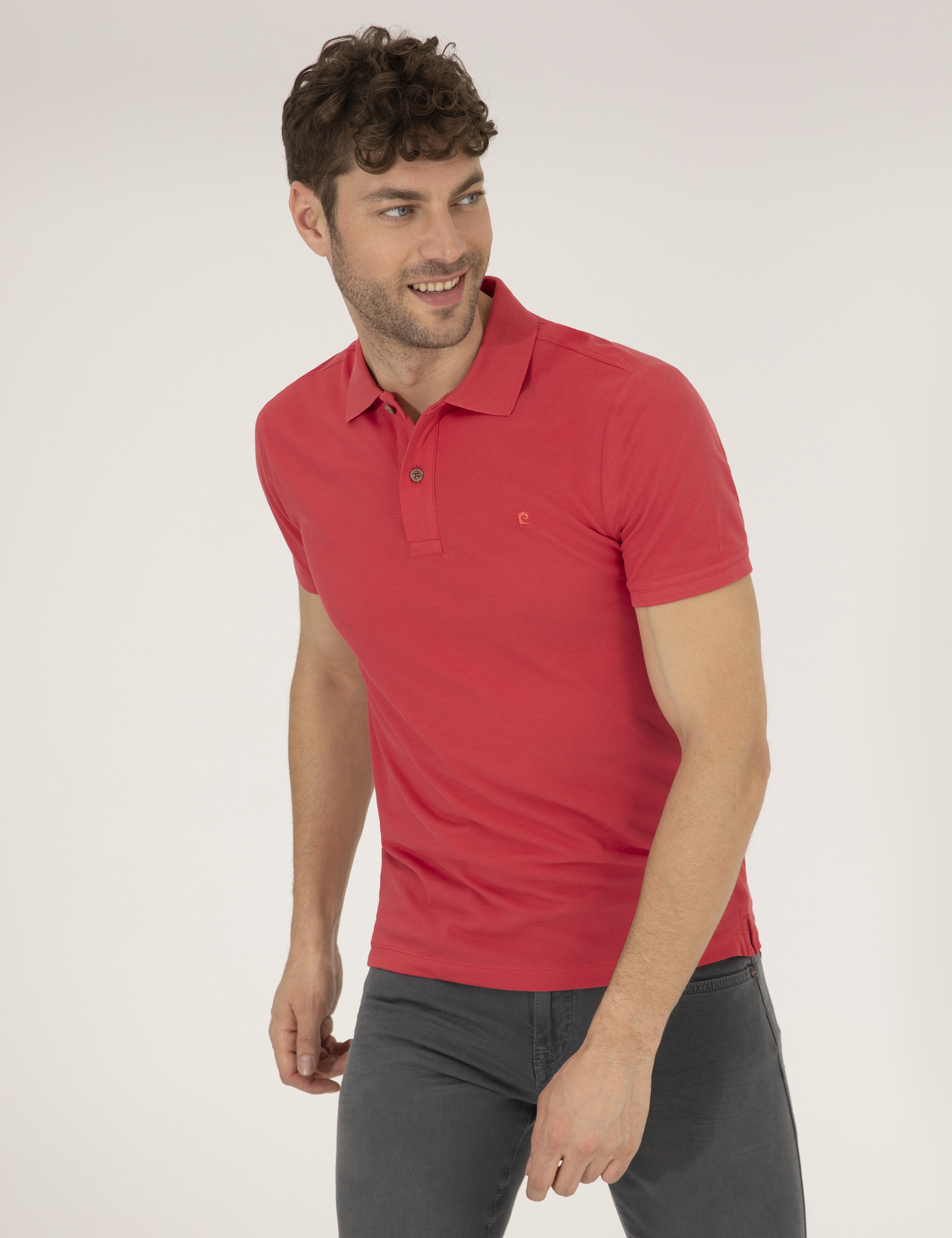 Kırmızı Slim Fit Polo Yaka Basic Tişört - Image 1