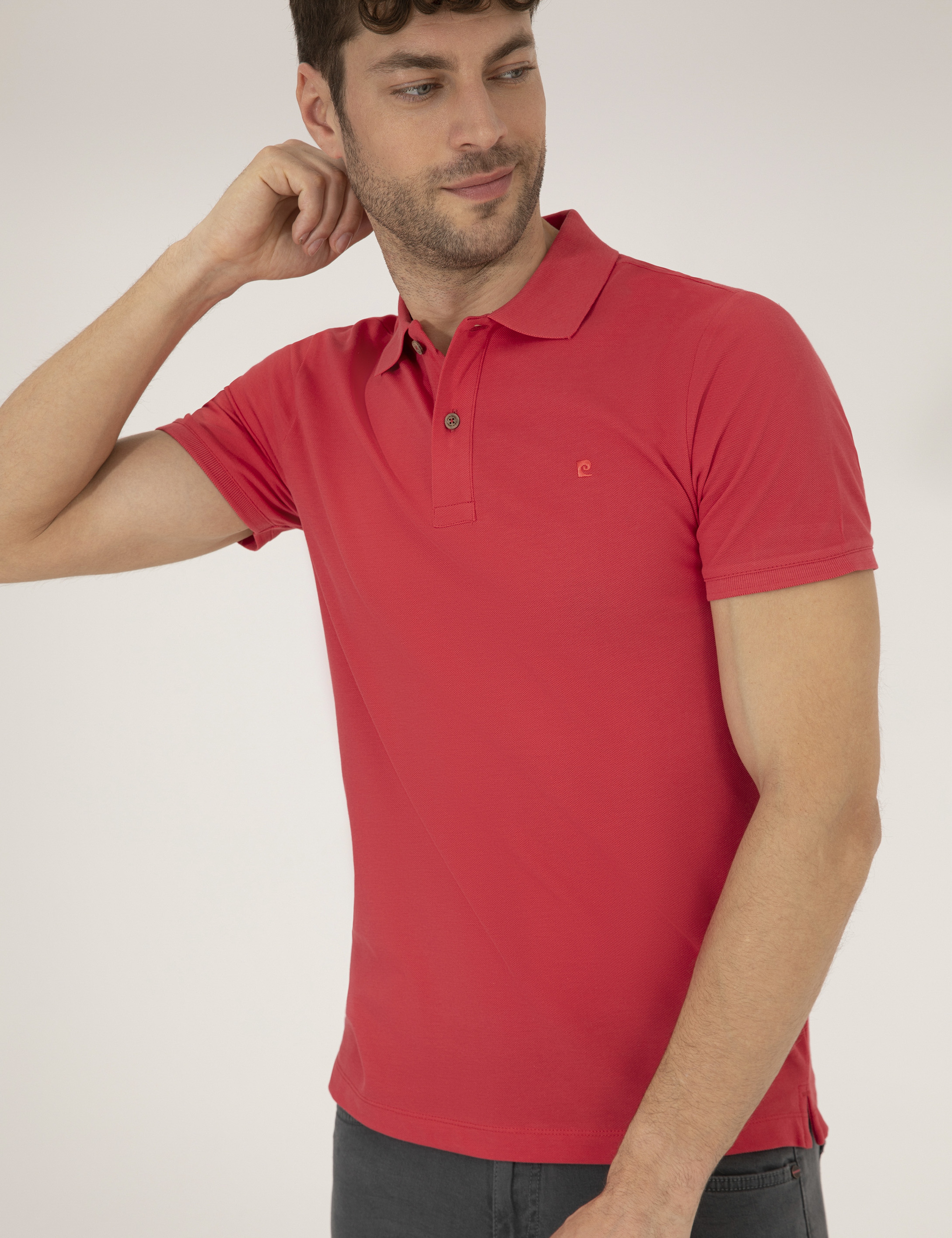 Kırmızı Slim Fit Polo Yaka Basic Tişört - Image 2