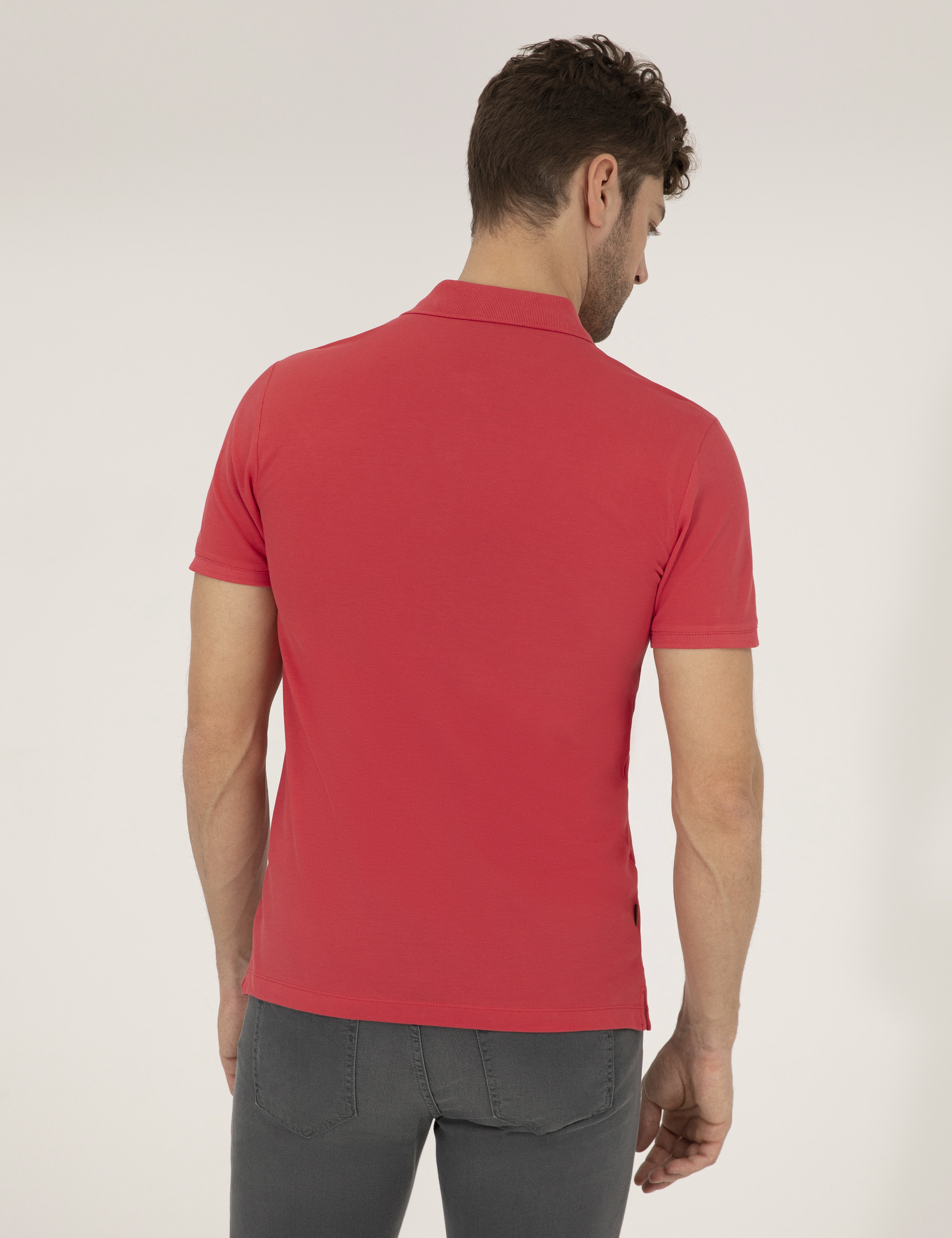 Kırmızı Slim Fit Polo Yaka Basic Tişört