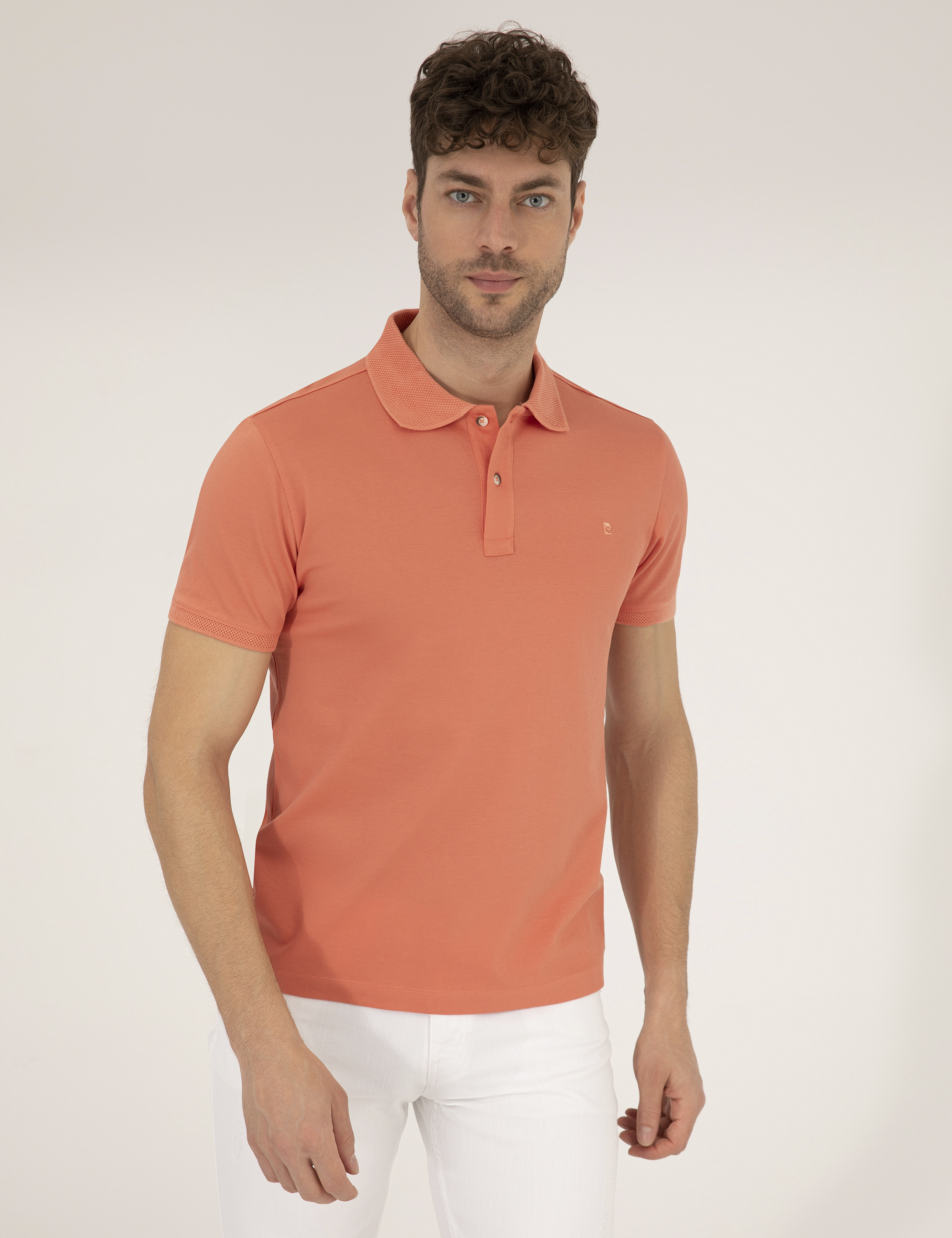 Pierre Cardin Pembe Slim Fit %100 Pamuk Düğmeli Polo Yaka Merserize Basic Tişört görsel 2