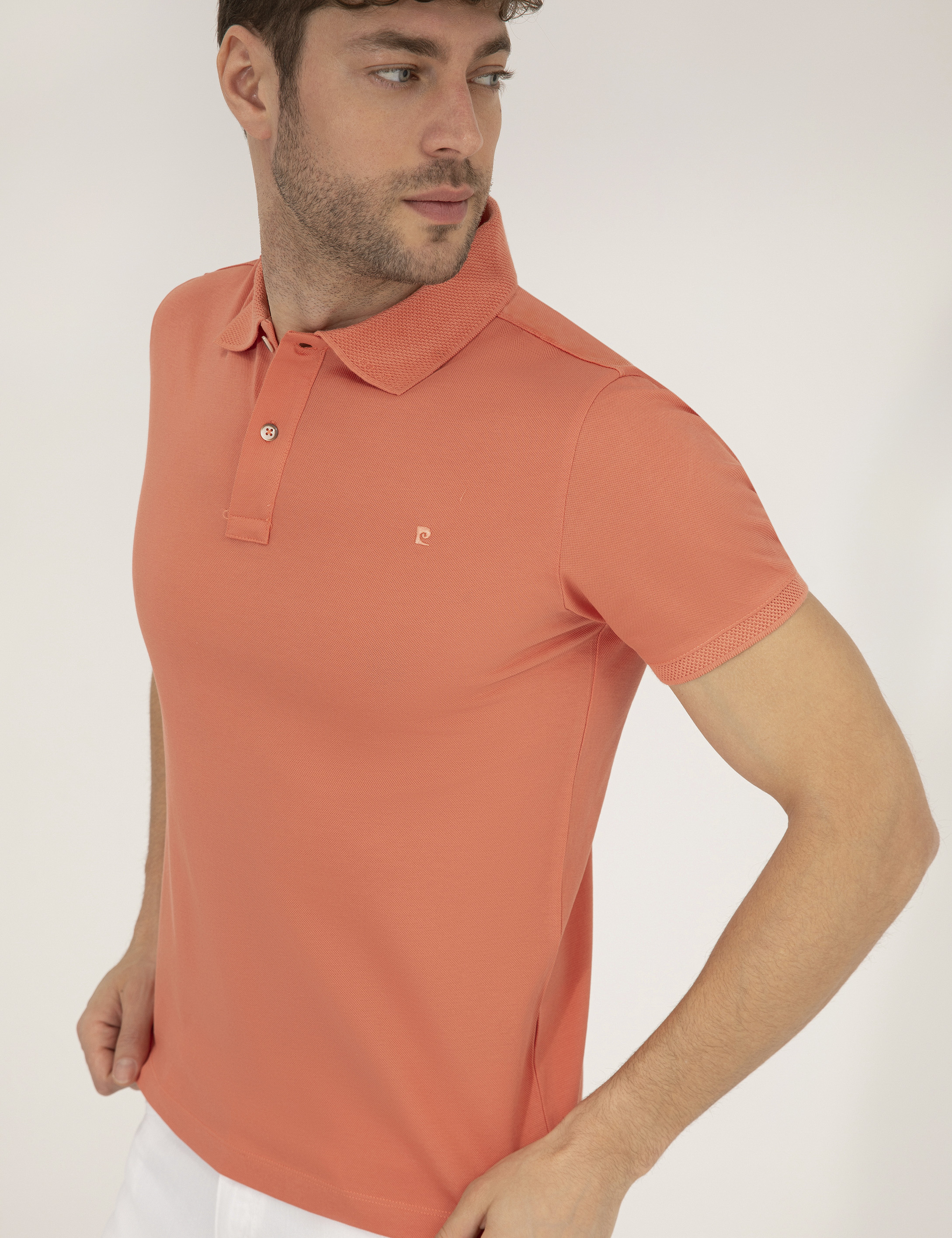 Pierre Cardin Pembe Slim Fit %100 Pamuk Düğmeli Polo Yaka Merserize Basic Tişört görsel 3
