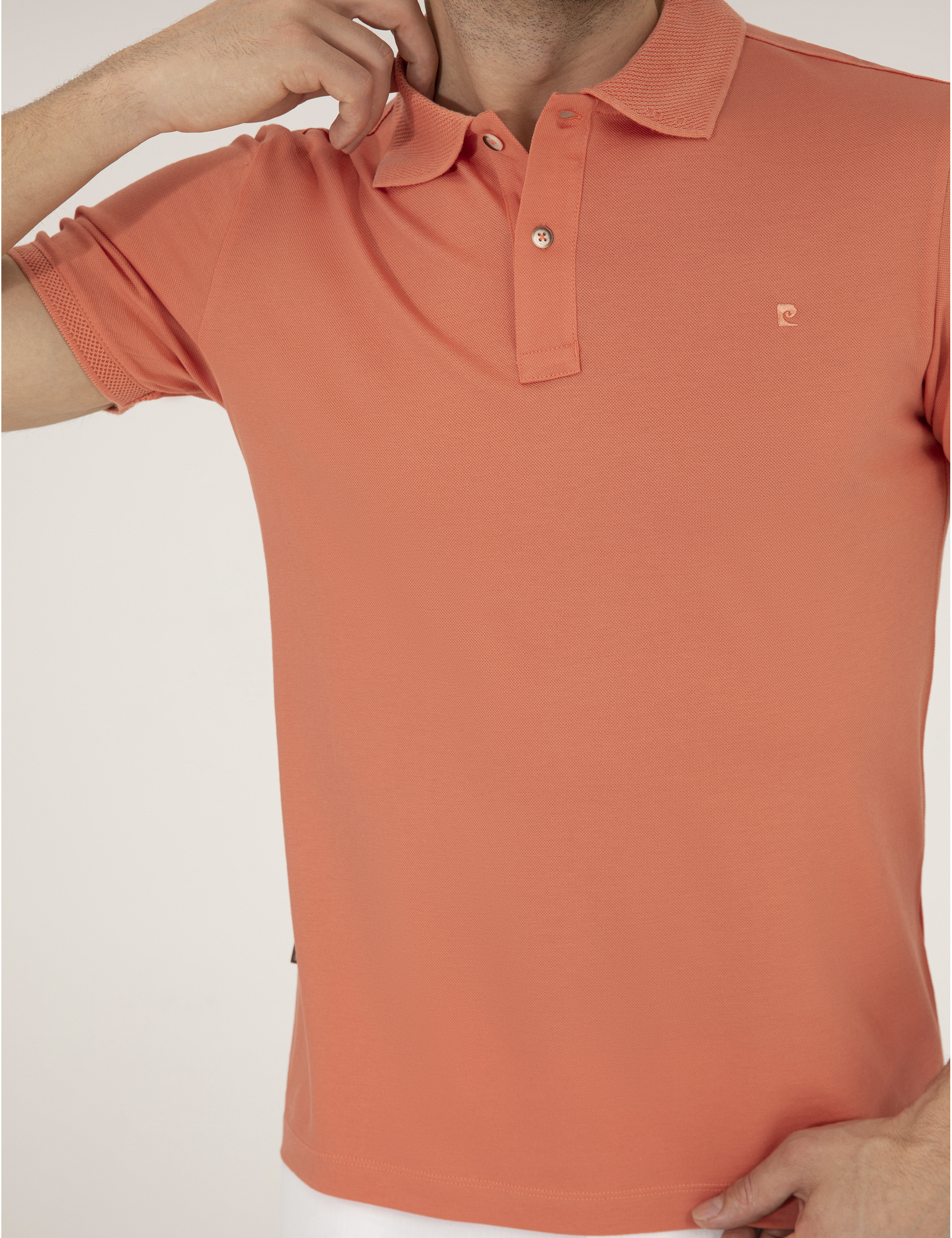 Pierre Cardin Pembe Slim Fit %100 Pamuk Düğmeli Polo Yaka Merserize Basic Tişört görsel 6