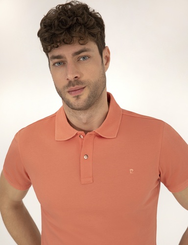 Pembe Slim Fit %100 Pamuk Düğmeli Polo Yaka Merserize Basic Tişört
