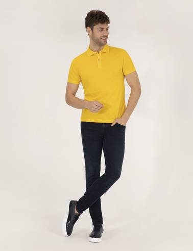 Sarı Slim Fit Polo Yaka Merserize Tişört