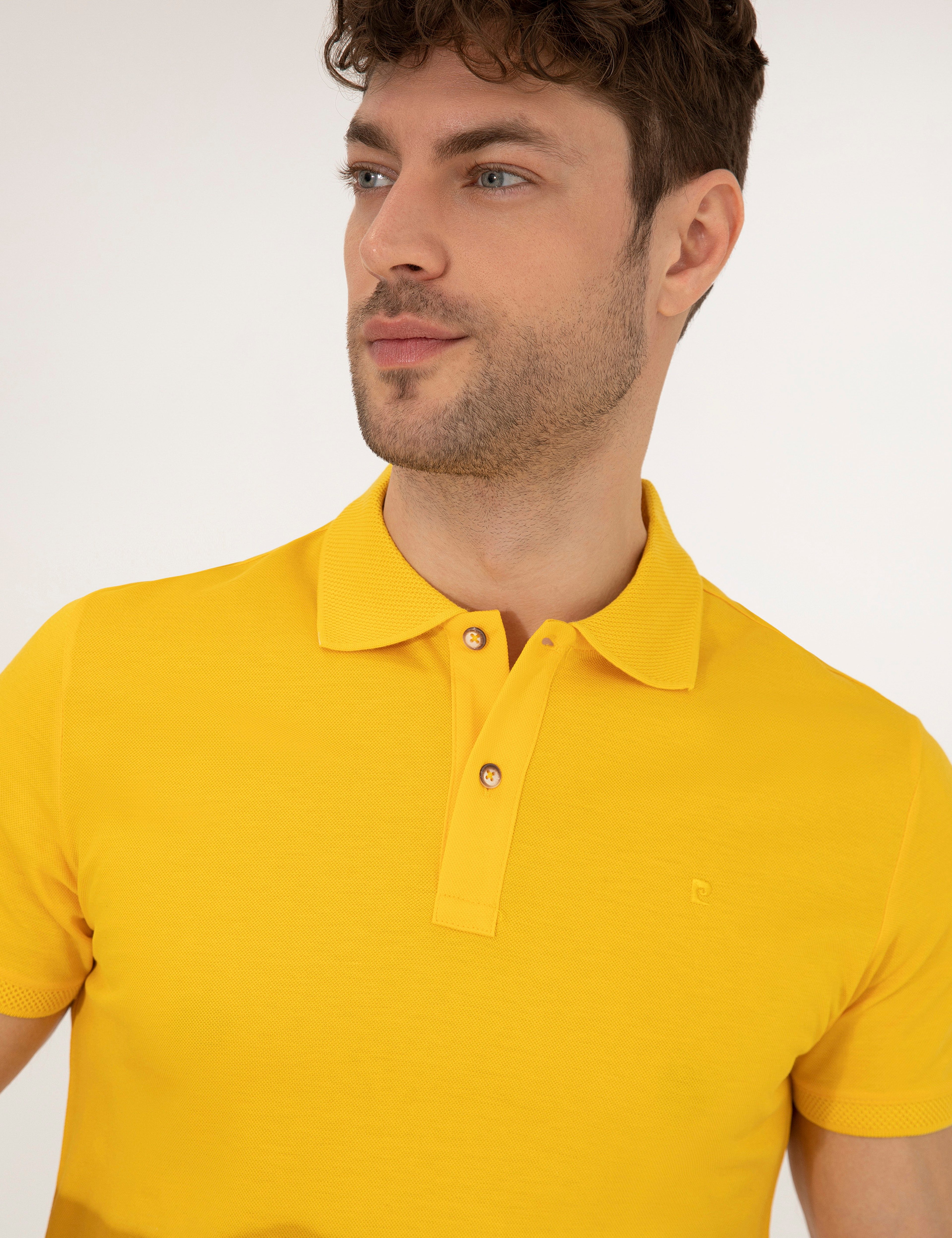 Sarı Slim Fit Polo Yaka Merserize Tişört - Image 3