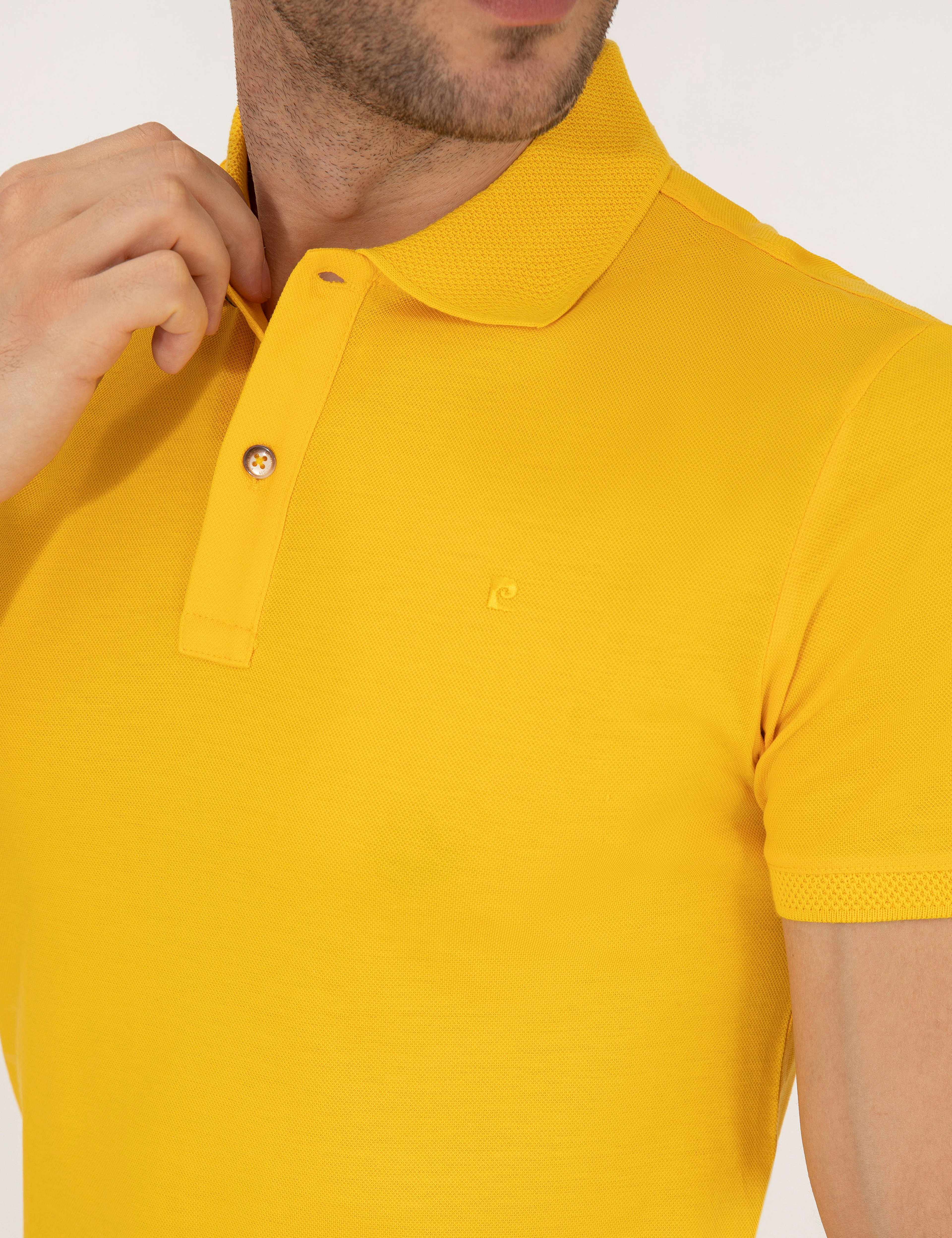 Sarı Slim Fit Polo Yaka Merserize Tişört - Image 7