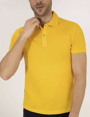 Sarı Slim Fit Polo Yaka Merserize Tişört