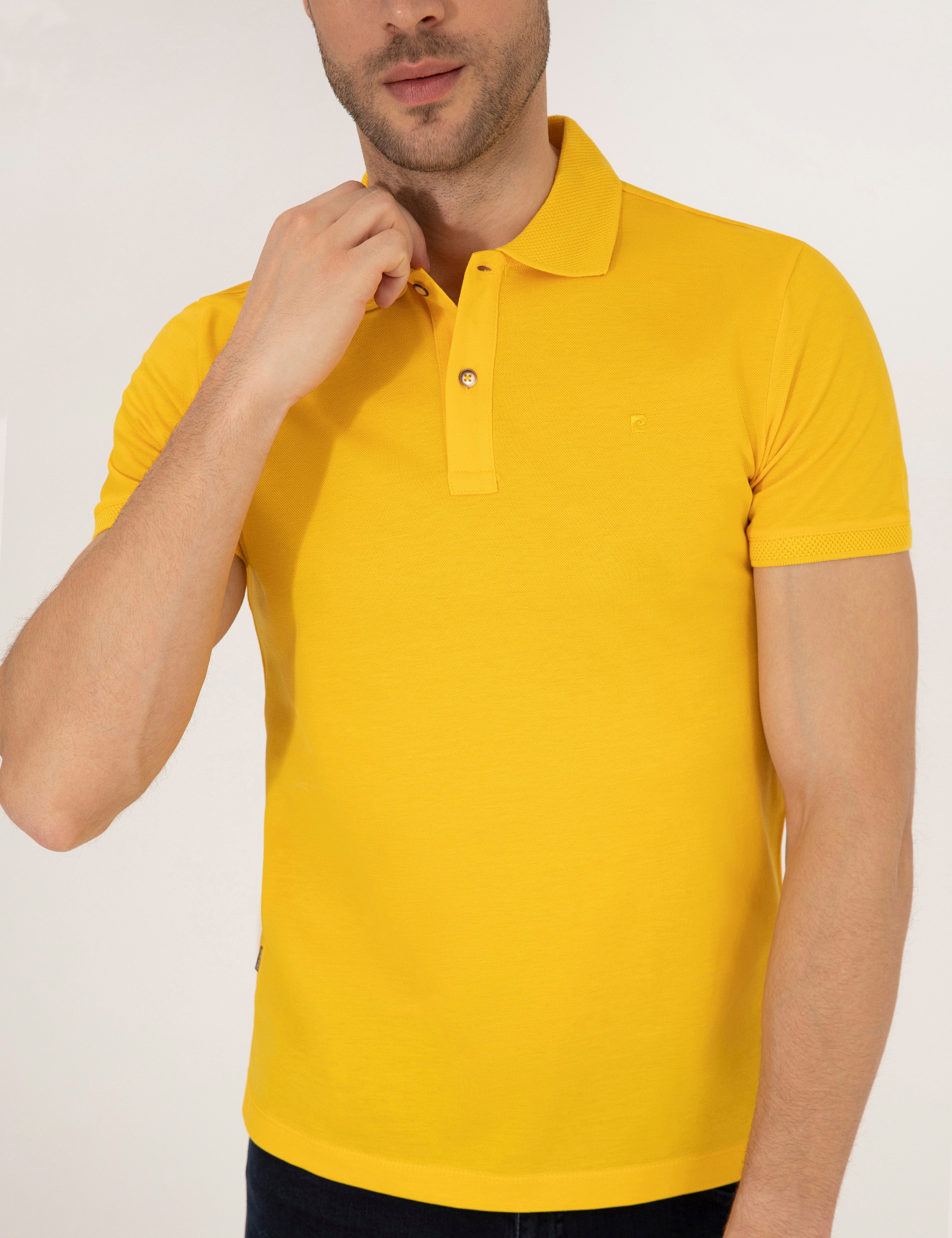 Sarı Slim Fit Polo Yaka Merserize Tişört