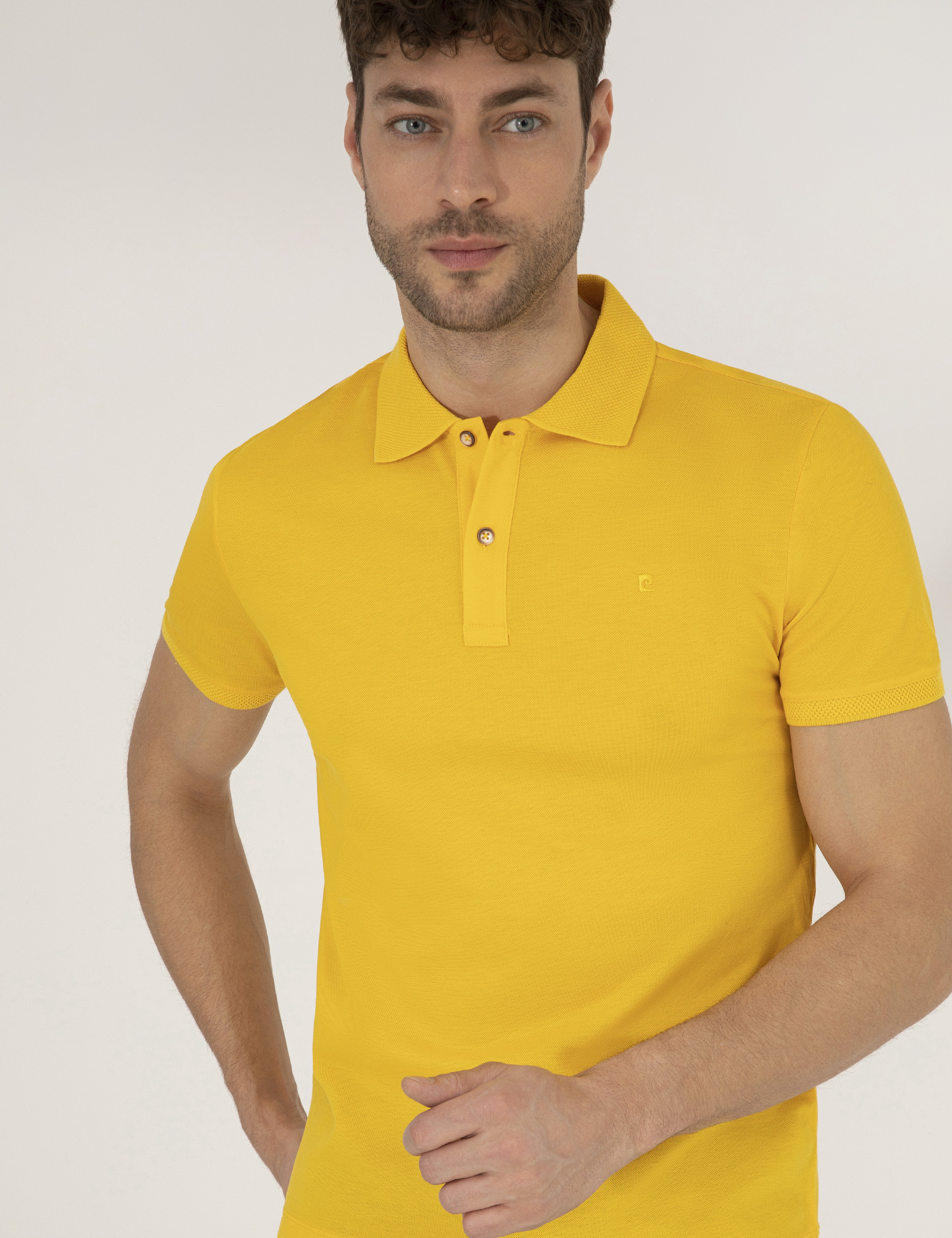 Sarı Slim Fit Polo Yaka Merserize Tişört
